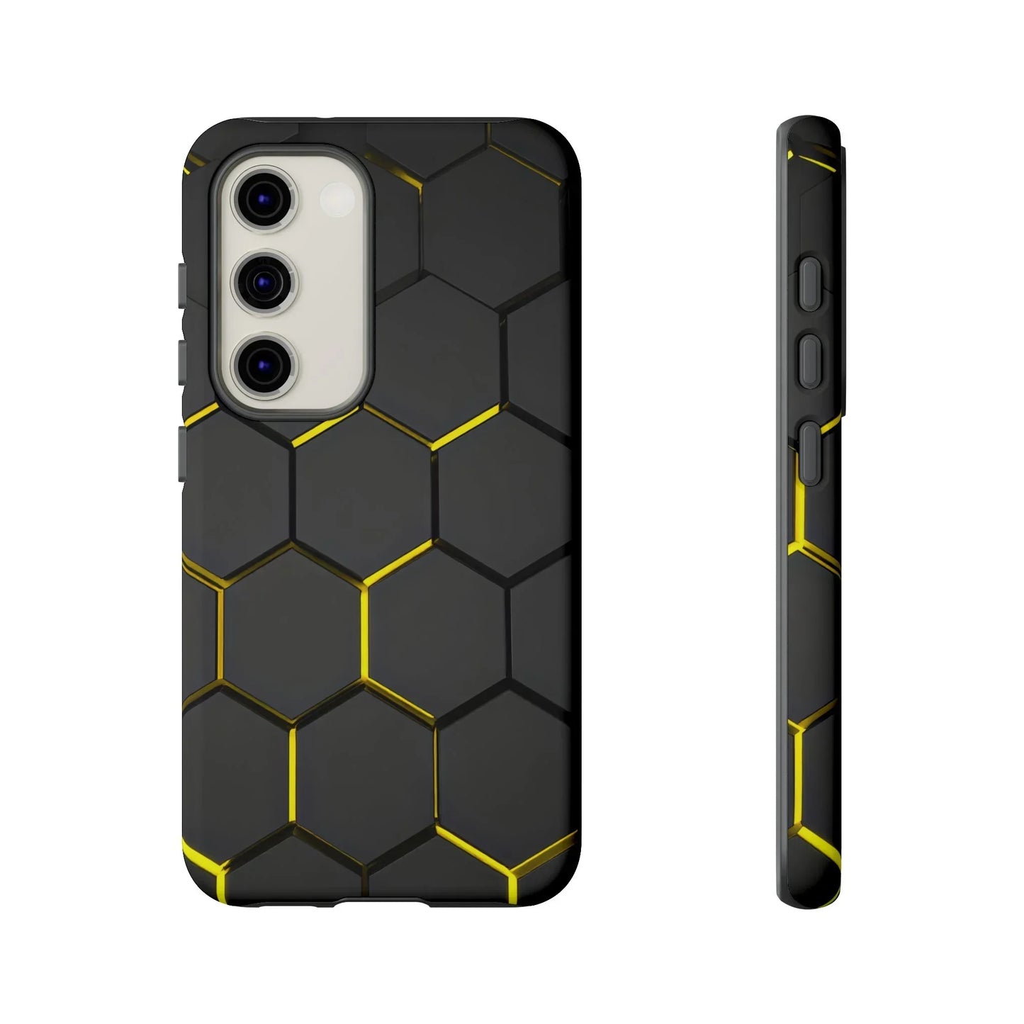 Black and Yellow Hexagon Geometric Tough Phone Case for Galaxy and Pixel - KarArmDesign