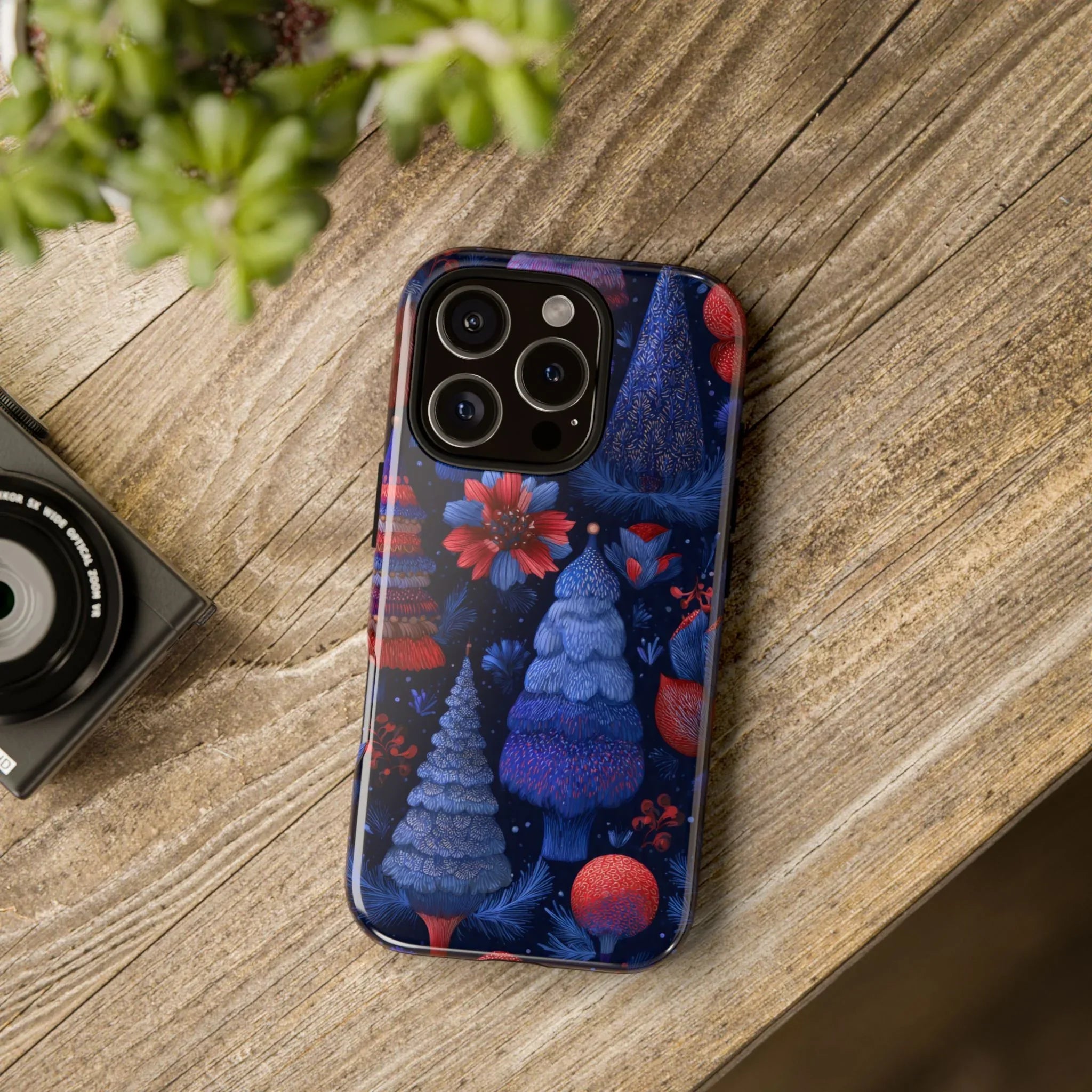 Midnight Blue Christmas Forest Phone Case for iPhone 8-17 and Galaxy S21–S25 - KARARMDESIGN
