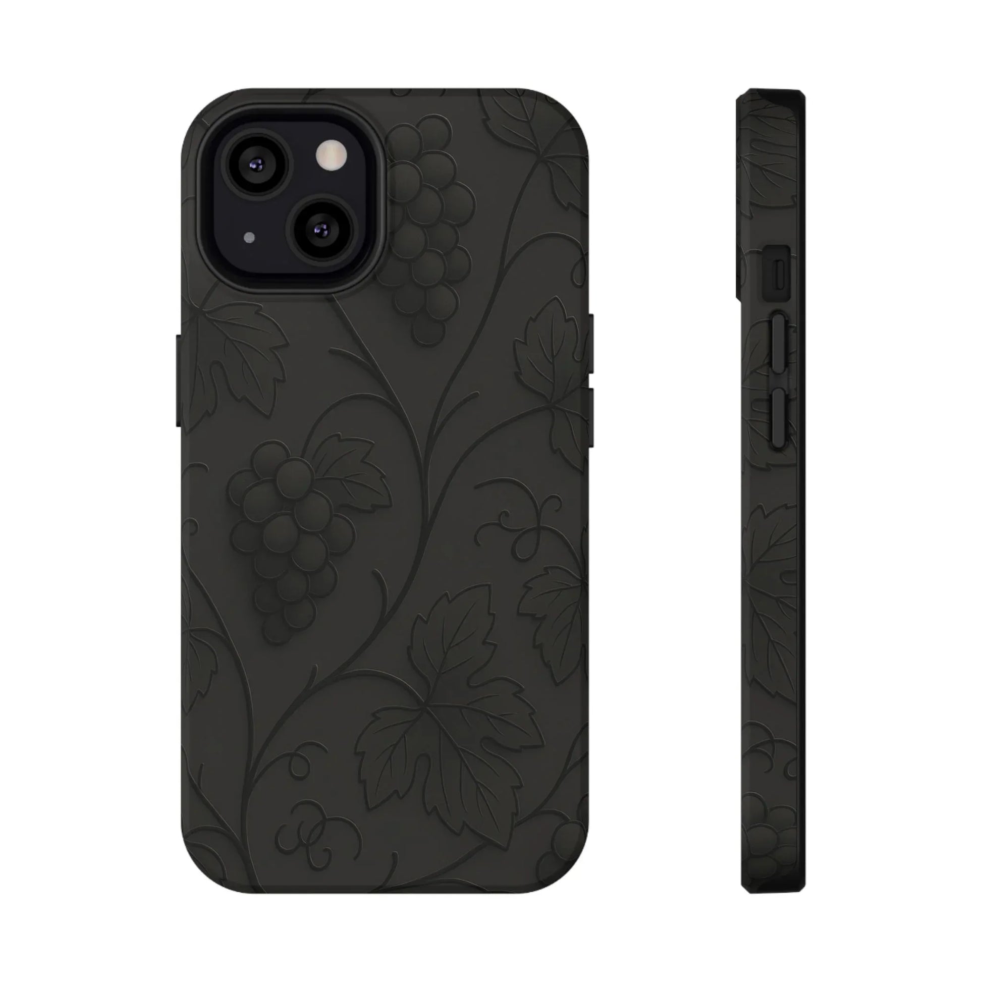 Elegant Embossed Grape Leaf Black Phone Case for iPhone and Galaxy - KARARMDESIGN
