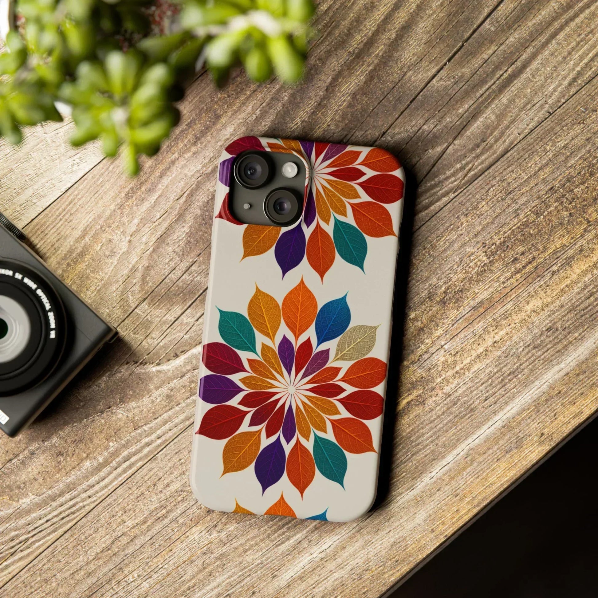 Leaf Mandala Botanical Burst Design Slim Phone Case for iPhone 7-16 Models - KarArmDesign