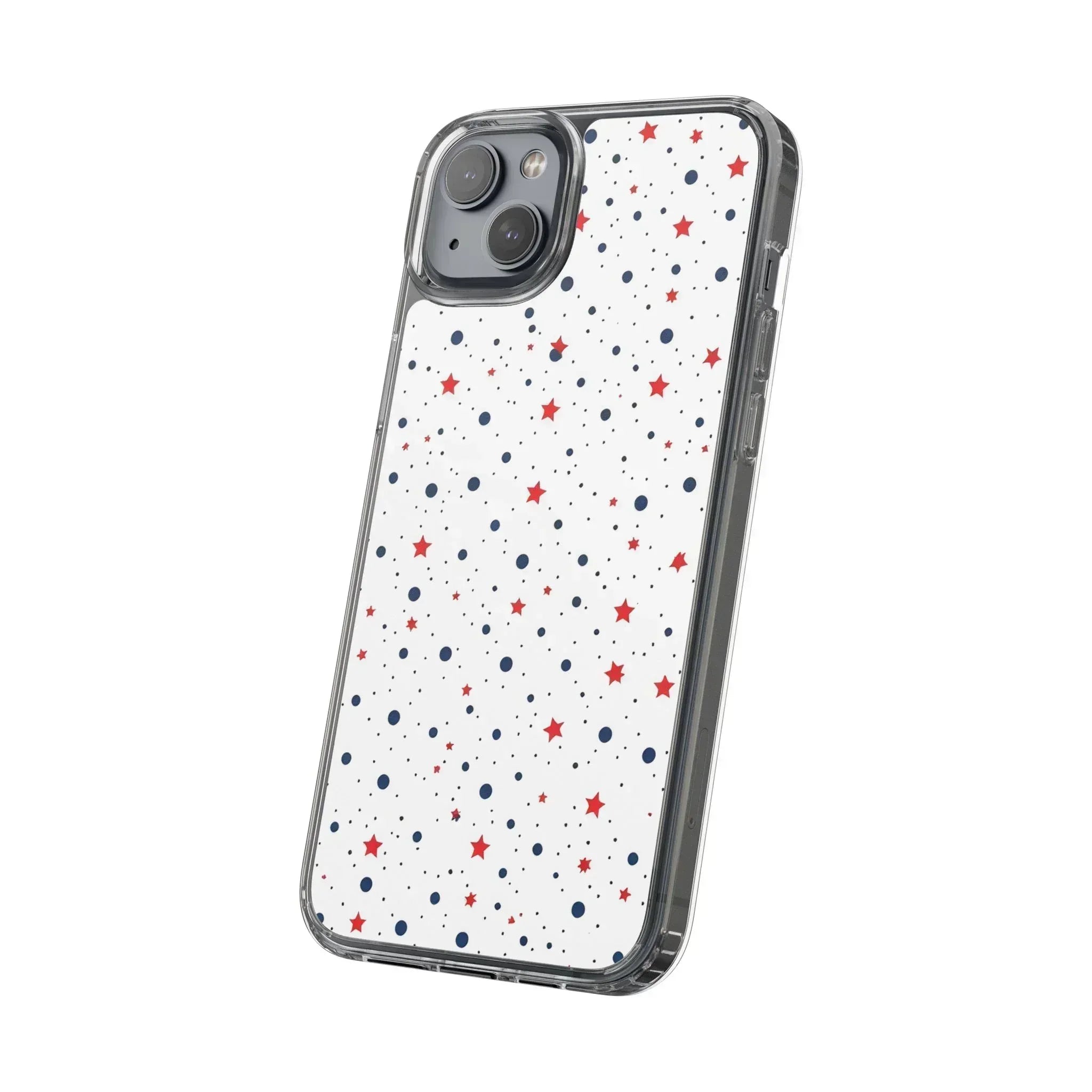 White Phone Case with Red Stars and Blue Polka Dots for iPhone and Galaxy - KARARMDESIGN