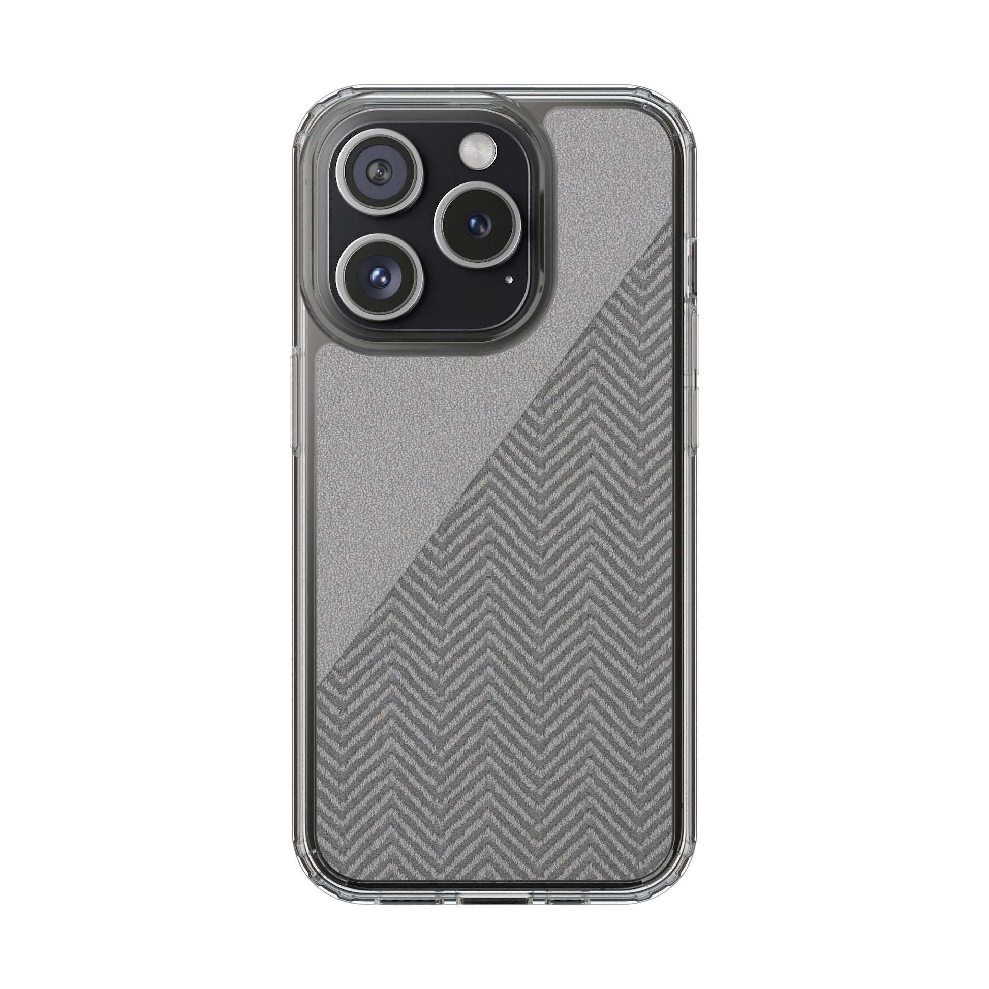 Tough phone case with herringbone pattern and clear protective edges for iPhone 12-17