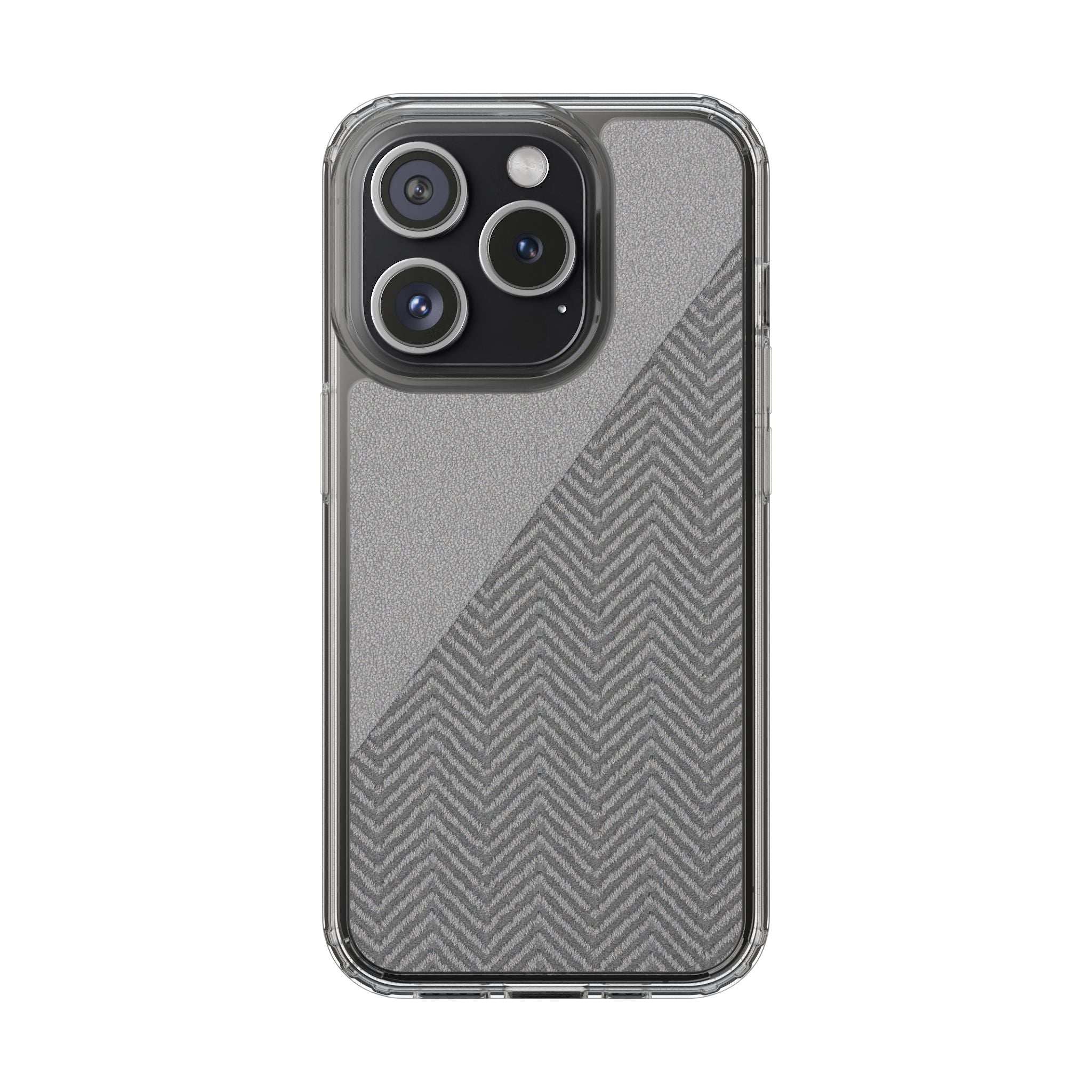 Tough phone case with herringbone pattern and clear protective edges for iPhone 12-17
