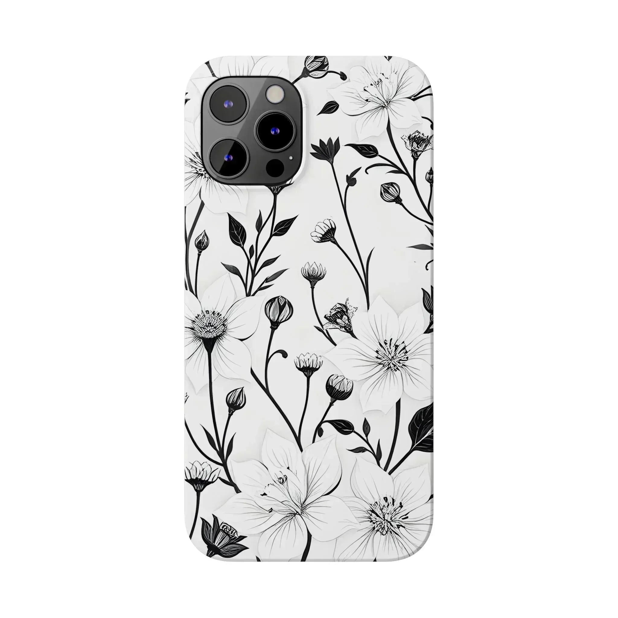 Monochrome Bloom Floral Phone Case for iPhone 11-16 - KARARMDESIGN