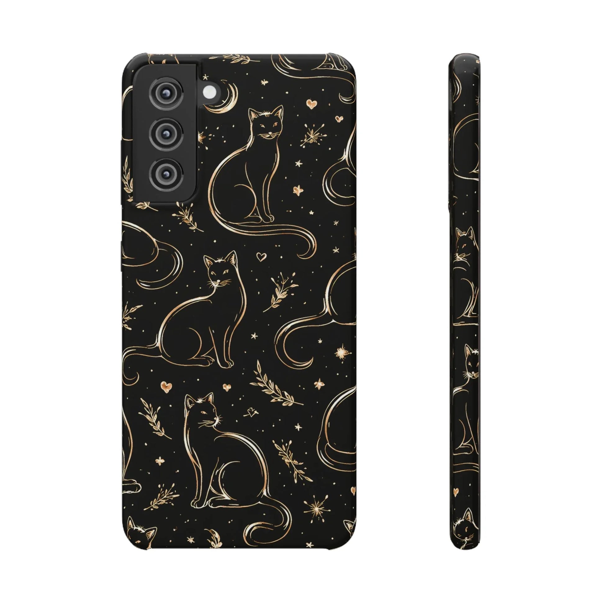 Golden Cat Pattern Phone Case for iPhone 11–17 & Galaxy S21–S25 - KARARMDESIGN