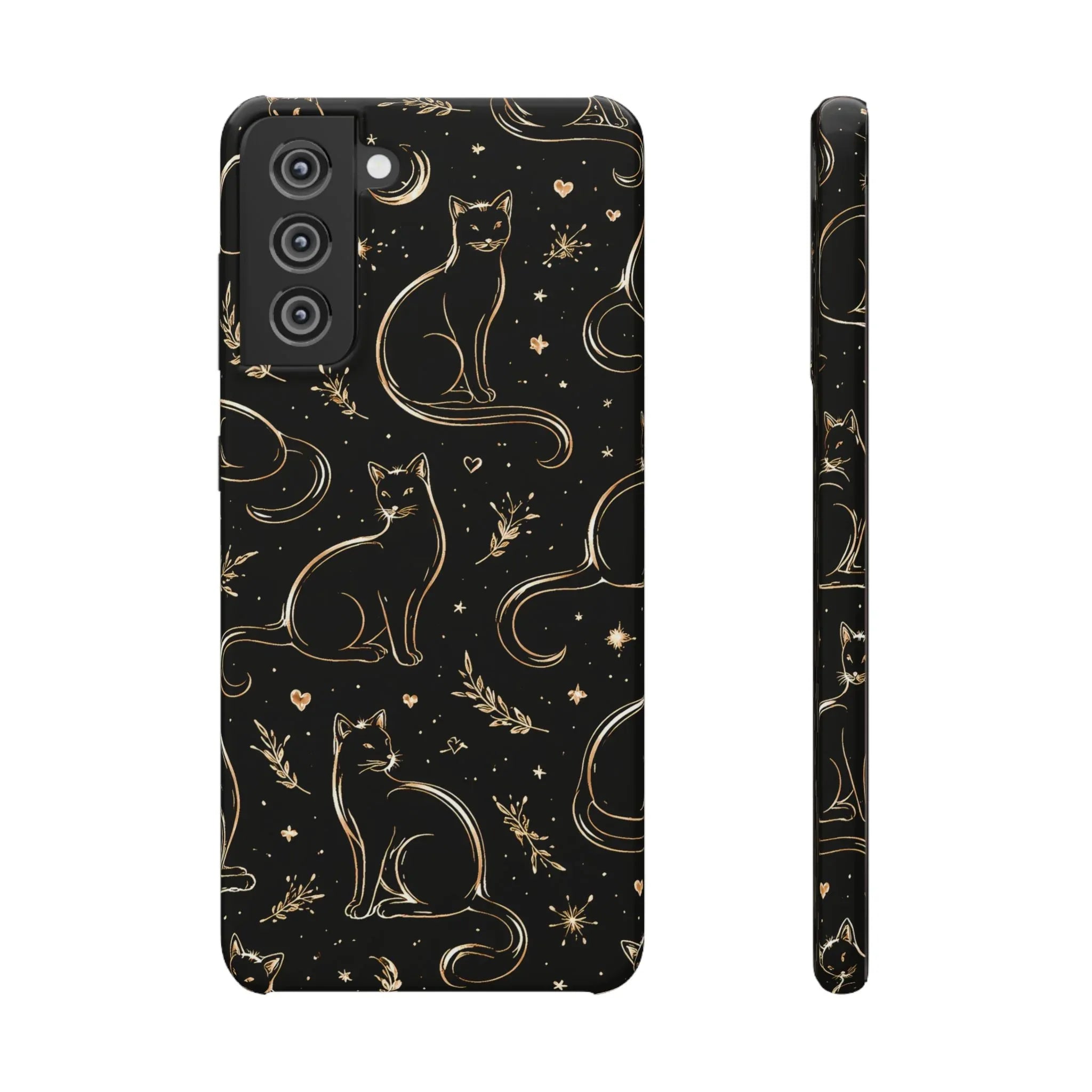 Golden Cat Pattern Phone Case for iPhone 11–17 & Galaxy S21–S25 - KARARMDESIGN