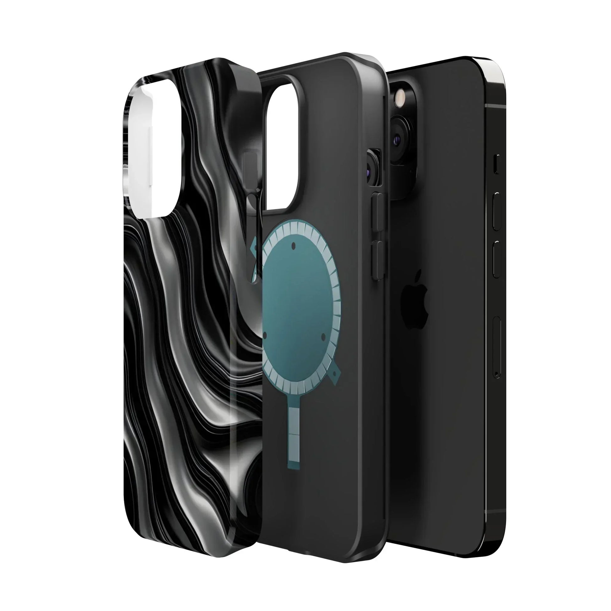 Wavy Illusion Black & Silver MagSafe® Tough Phone Case - KarArmDesign