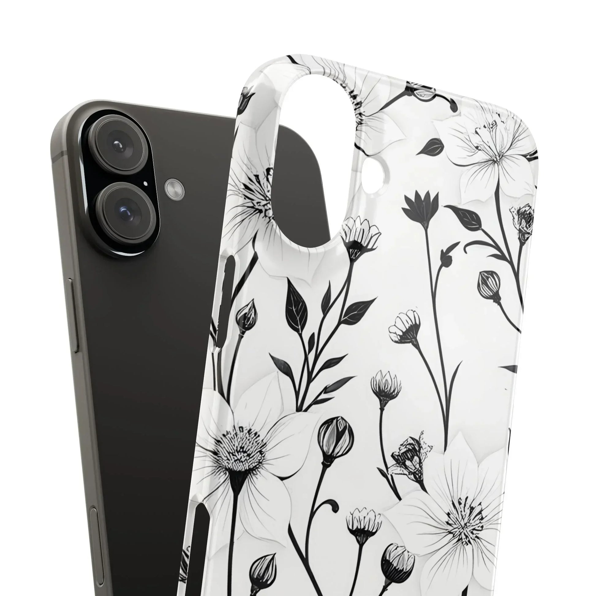 Monochrome Bloom Slim Floral Phone Case for iPhone 7-16 Models - KarArmDesign