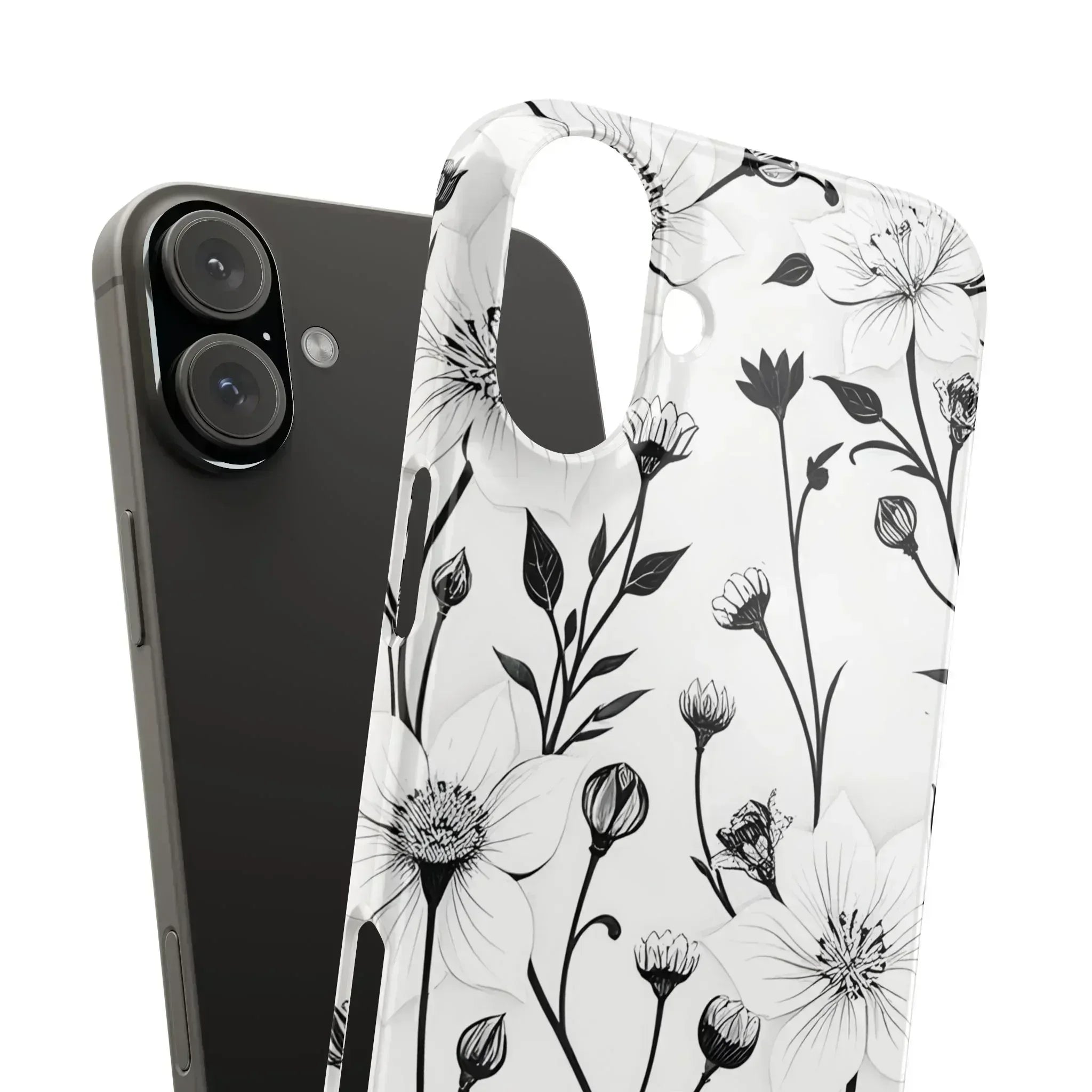 Monochrome Bloom Floral Phone Case for iPhone 11-16 - KARARMDESIGN