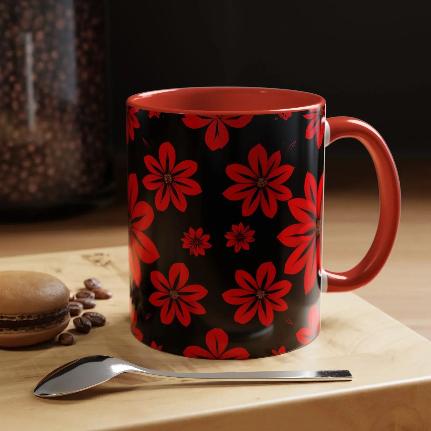 Accent Red Floral Coffee Mug – 11oz & 15oz - KarArmDesign