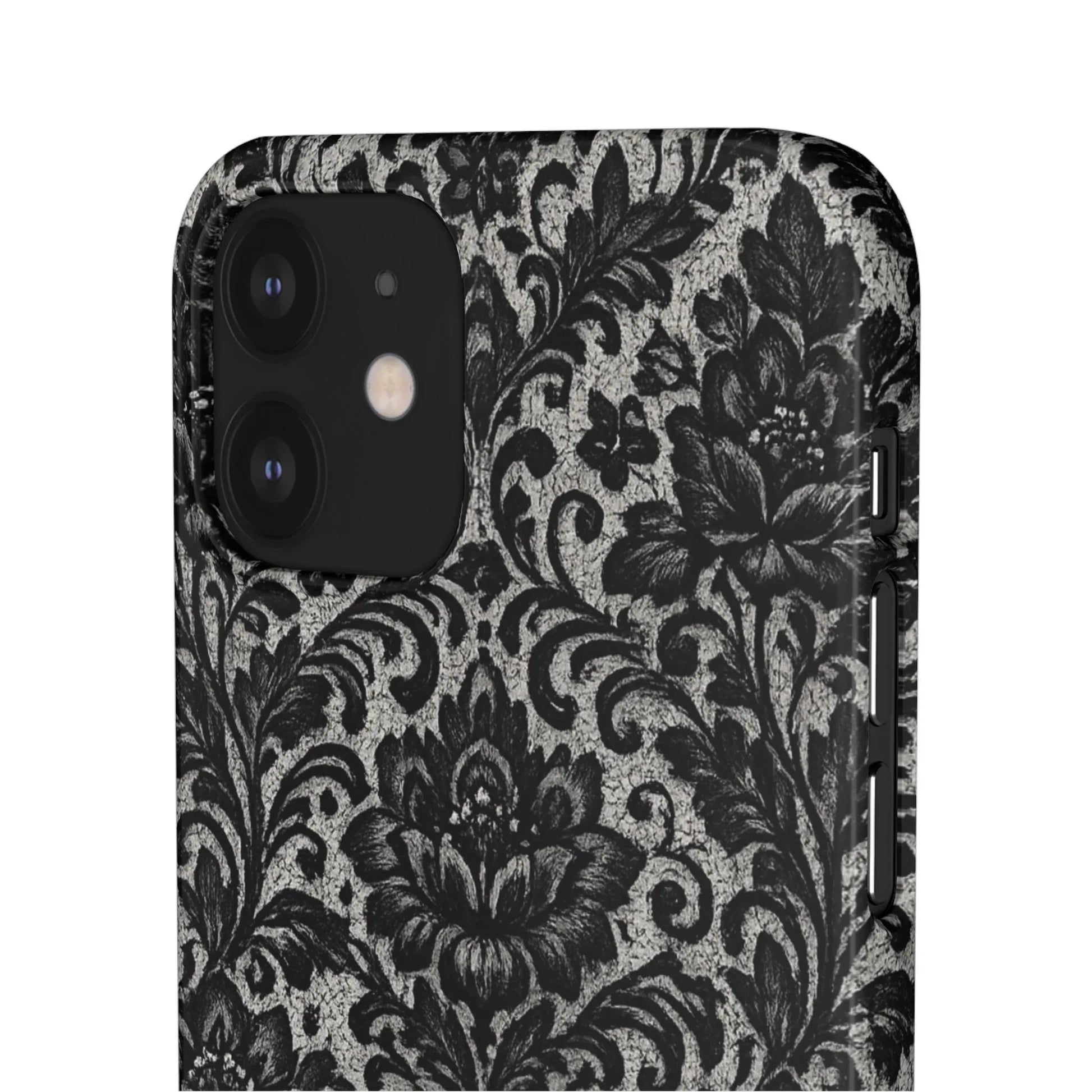Black Damask Floral Phone Case for iPhone 11-17 and Galaxy S20-S25 - KARARMDESIGN
