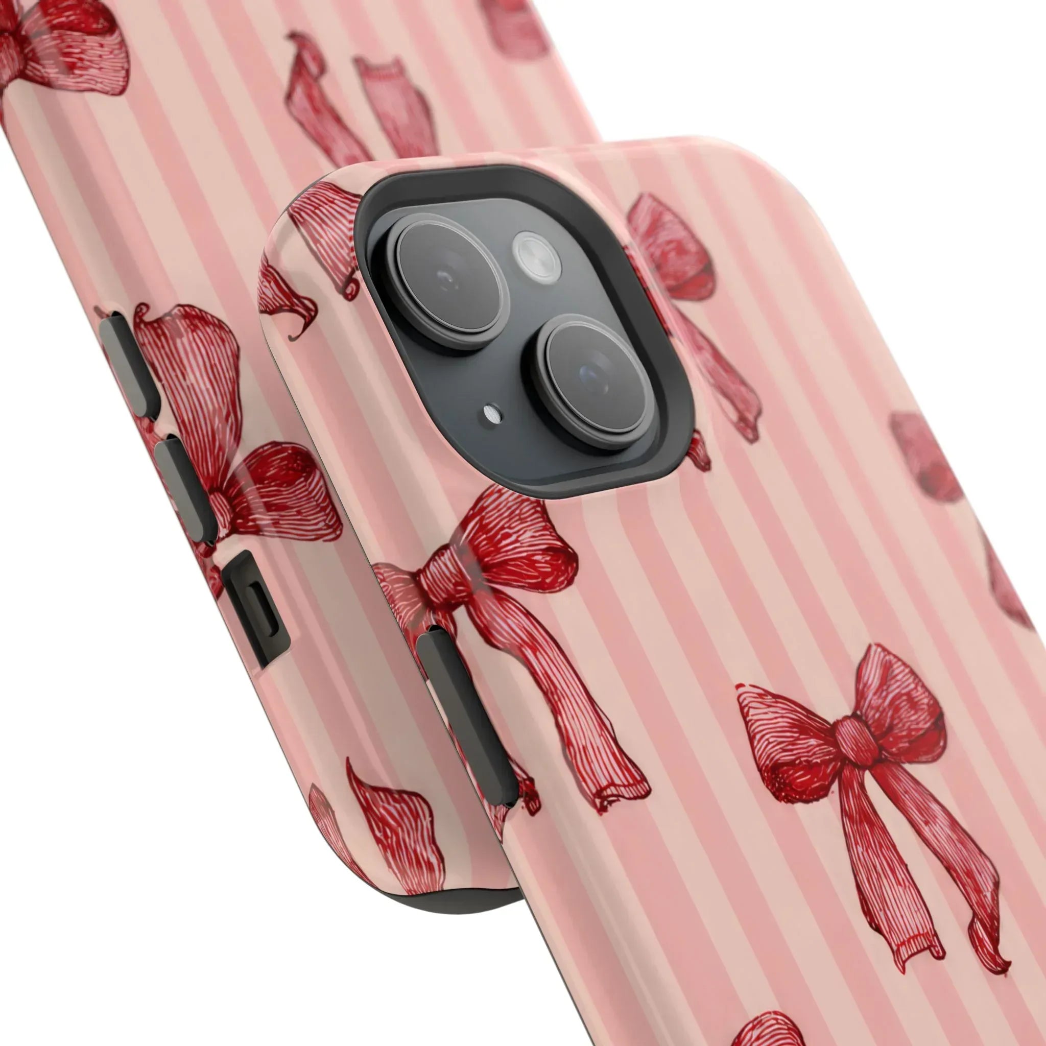 Red Bow Stripe Phone Case for iPhone 11-17 & Galaxy S21-S22 - KARARMDESIGN