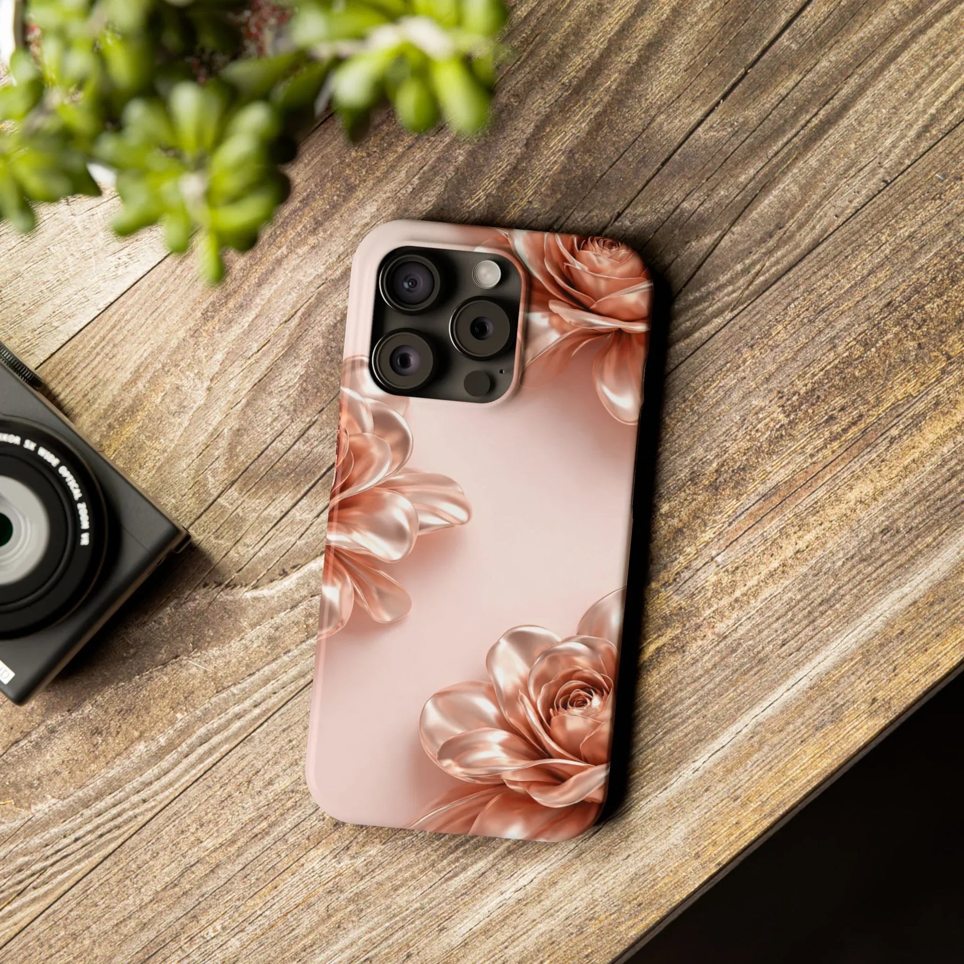 Blush Metallic Flower Case for iPhone 11-17 - KARARMDESIGN