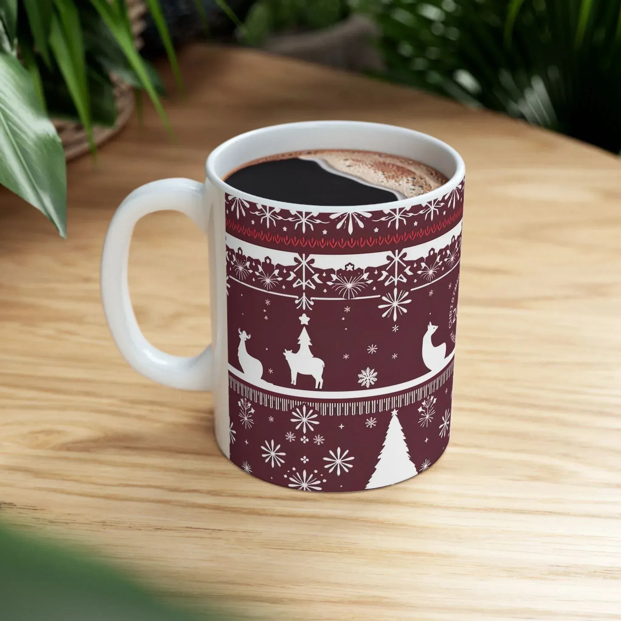 Festive Maroon Mug - Ceramic Mug, (11oz, 15oz) - KARARMDESIGN