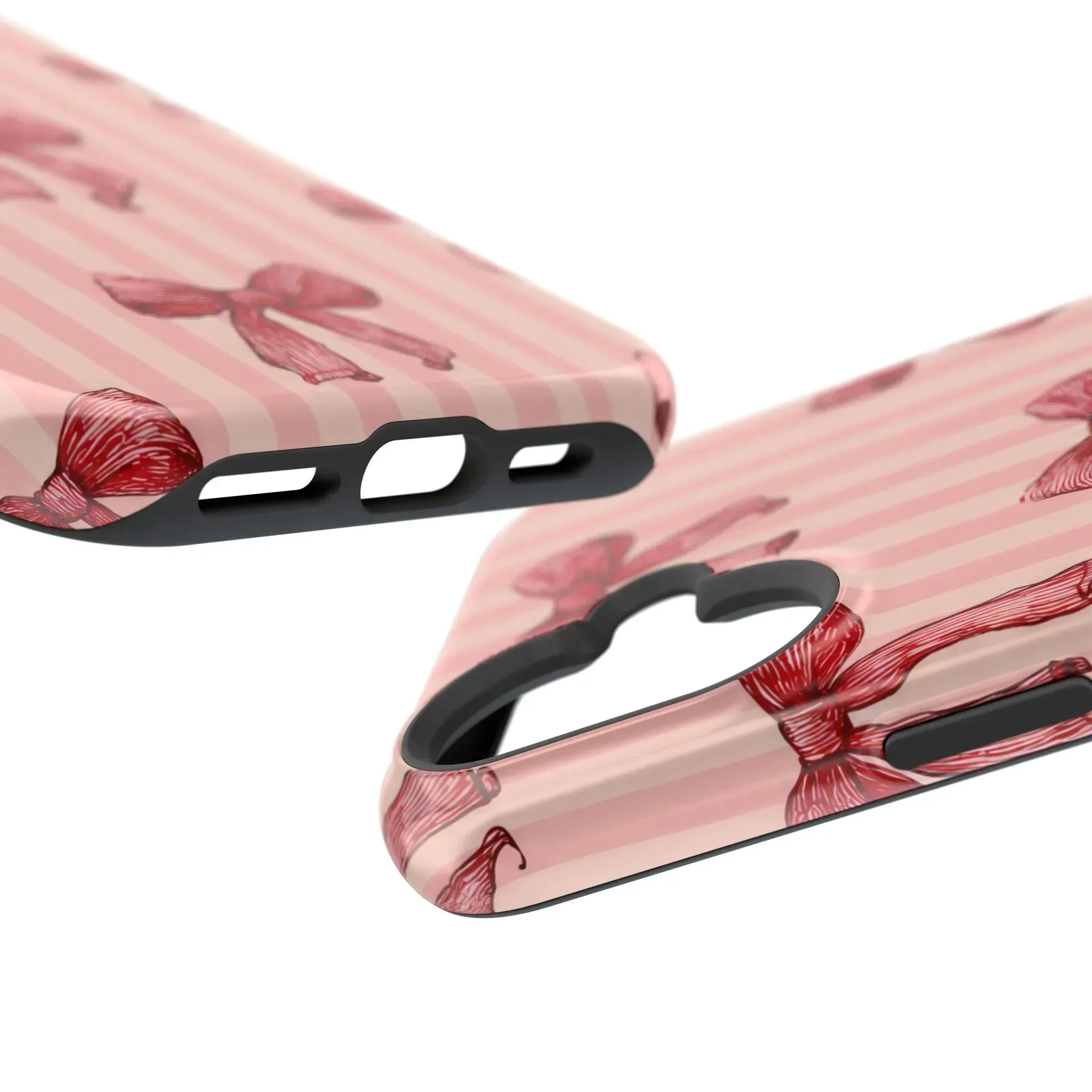 Red Bow Stripe Phone Case for iPhone 11-17 & Galaxy S21-S22 - KARARMDESIGN