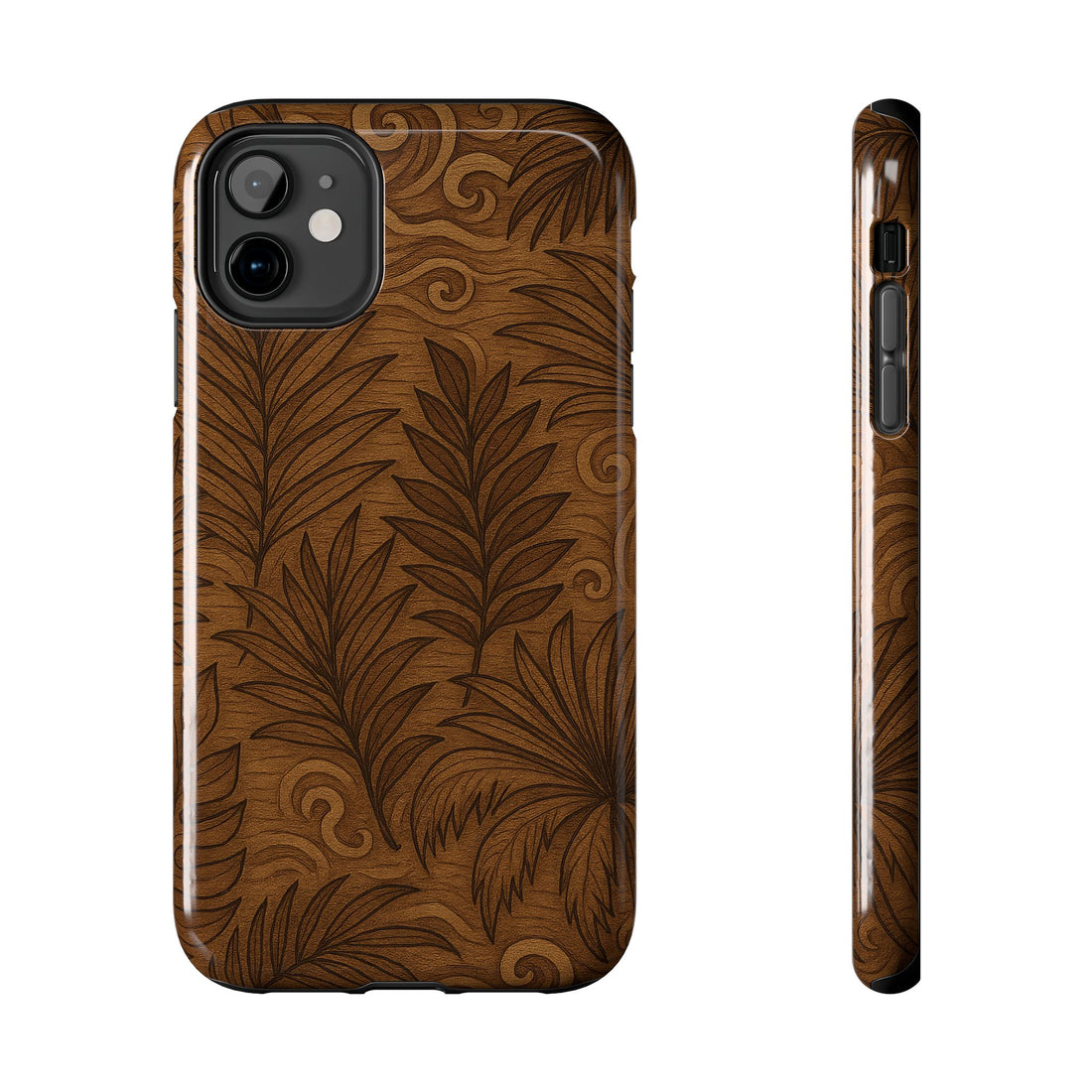 Wood Leaf Armor Phone Case for iPhone 11–17 & Galaxy S21–S26