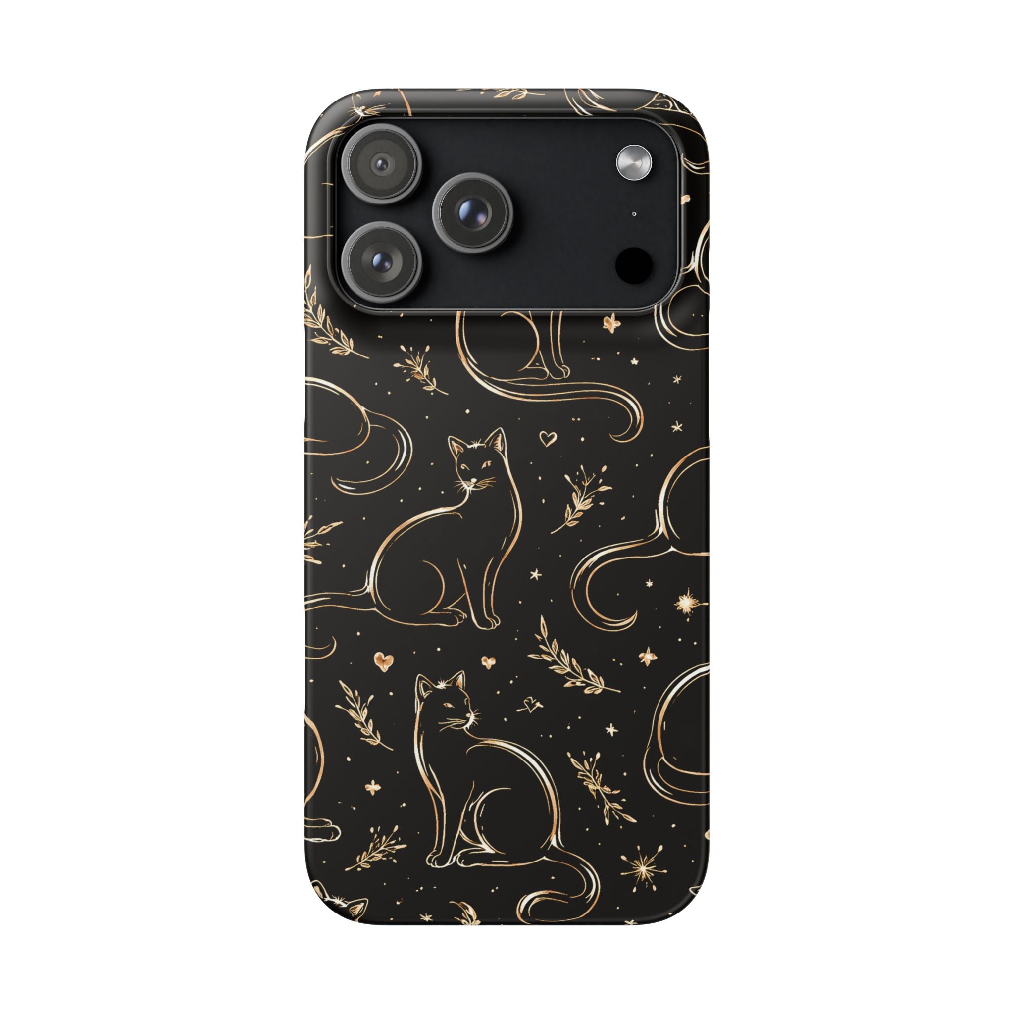 Golden Cat Pattern Phone Case for iPhone 11-17 and Galaxy S20-S26