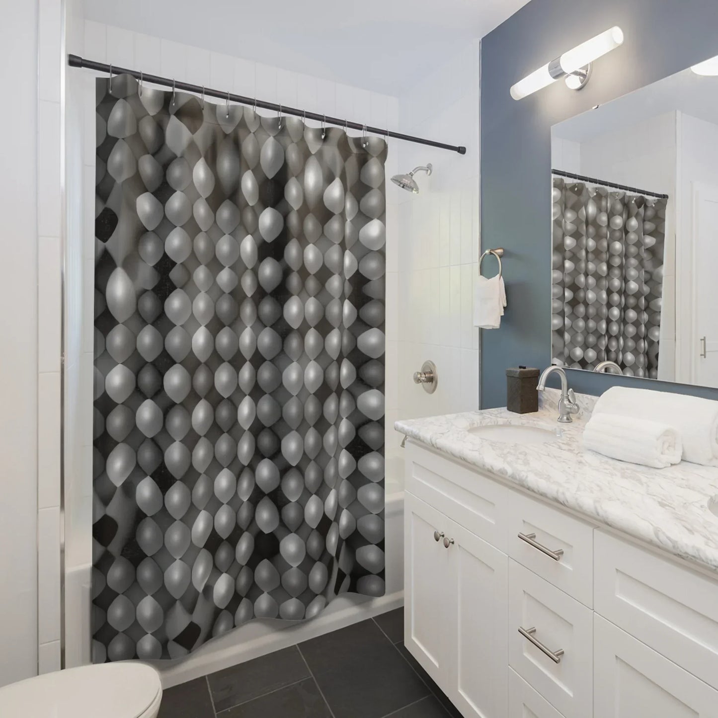 Modern Geometric Shower Curtain – 3D Patterned Design for Stylish Bathrooms - KarArmDesign