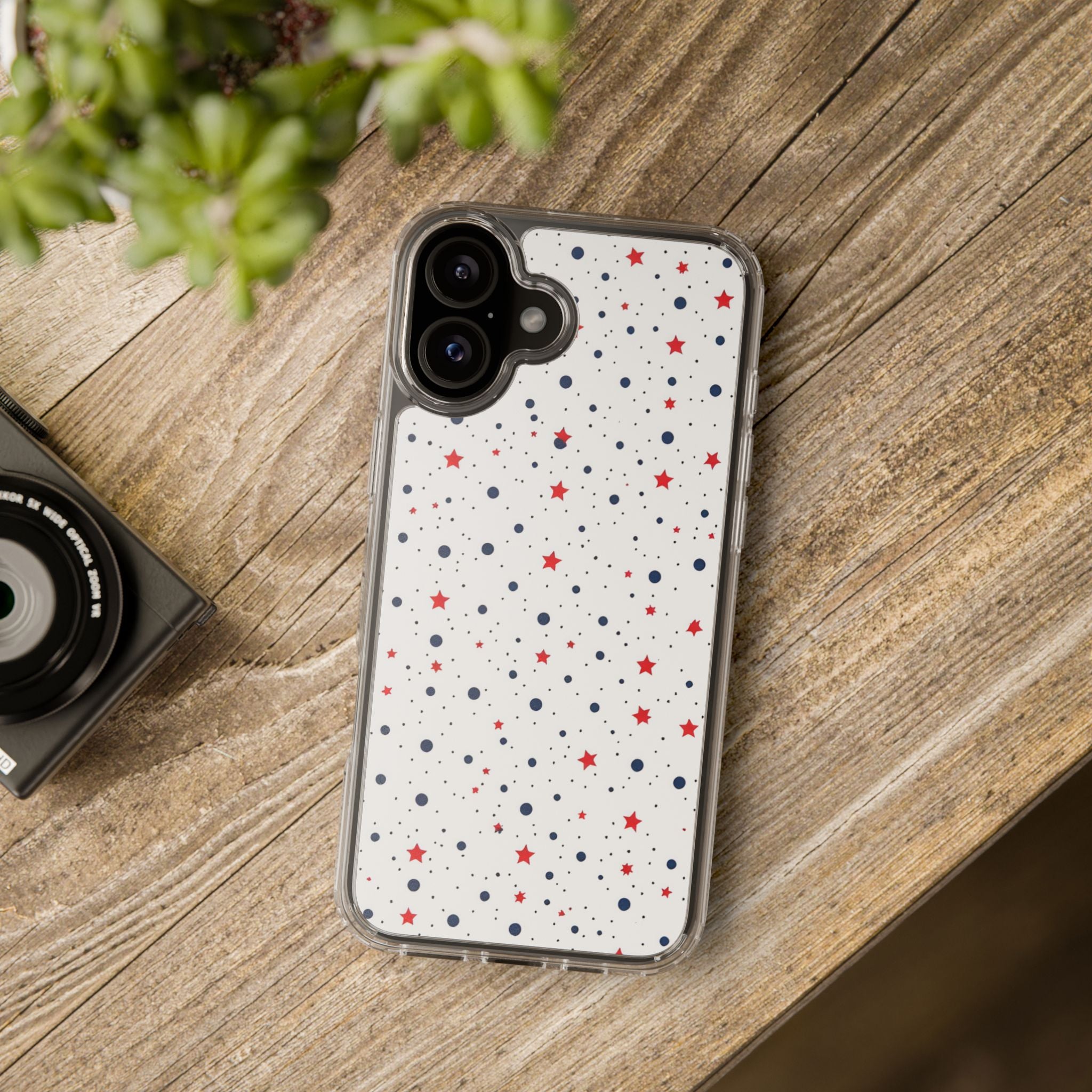 White Polka Dot & Stars Clear Case for iPhone & Samsung