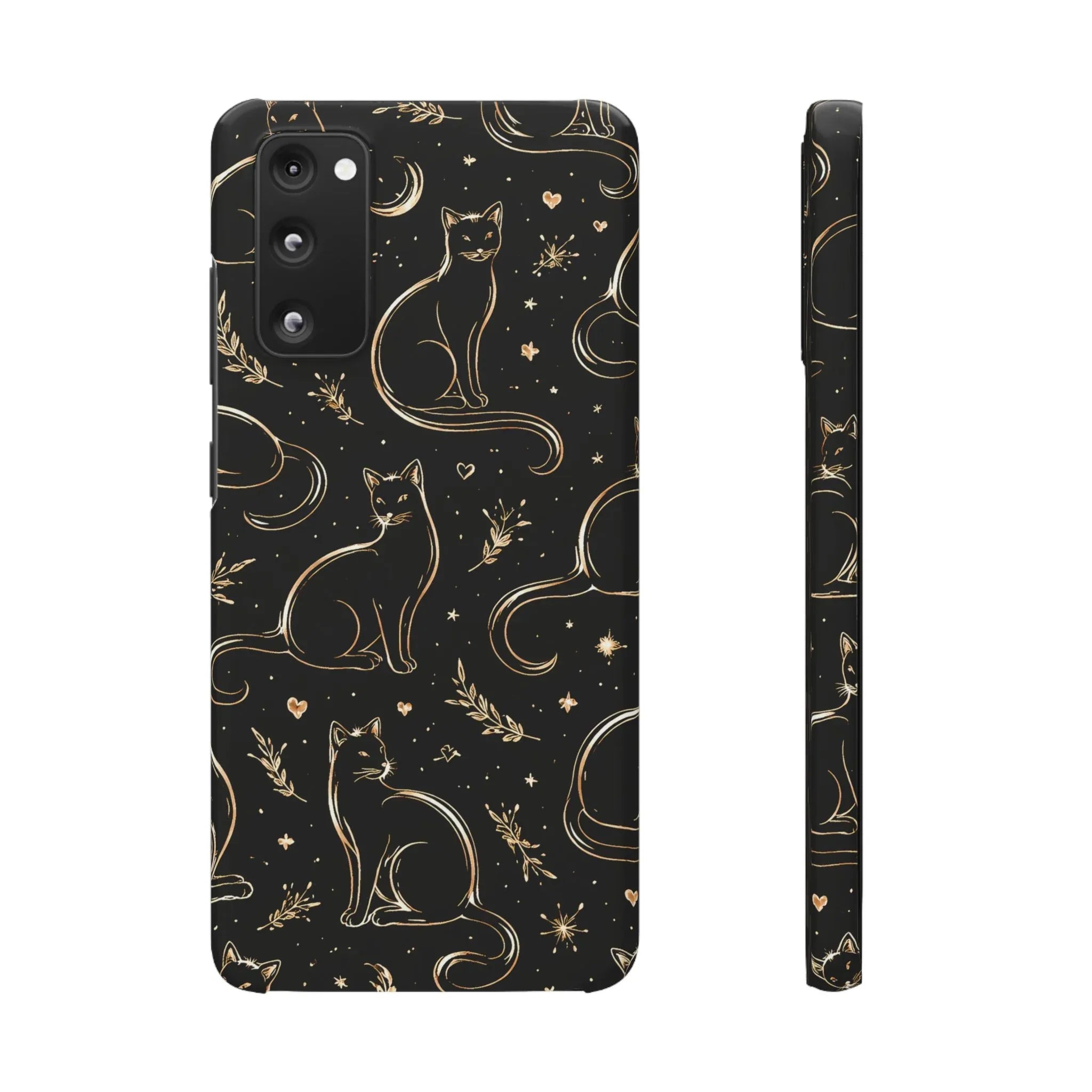 Golden Cat Pattern Phone Case for iPhone 11–17 & Galaxy S21–S25 - KARARMDESIGN