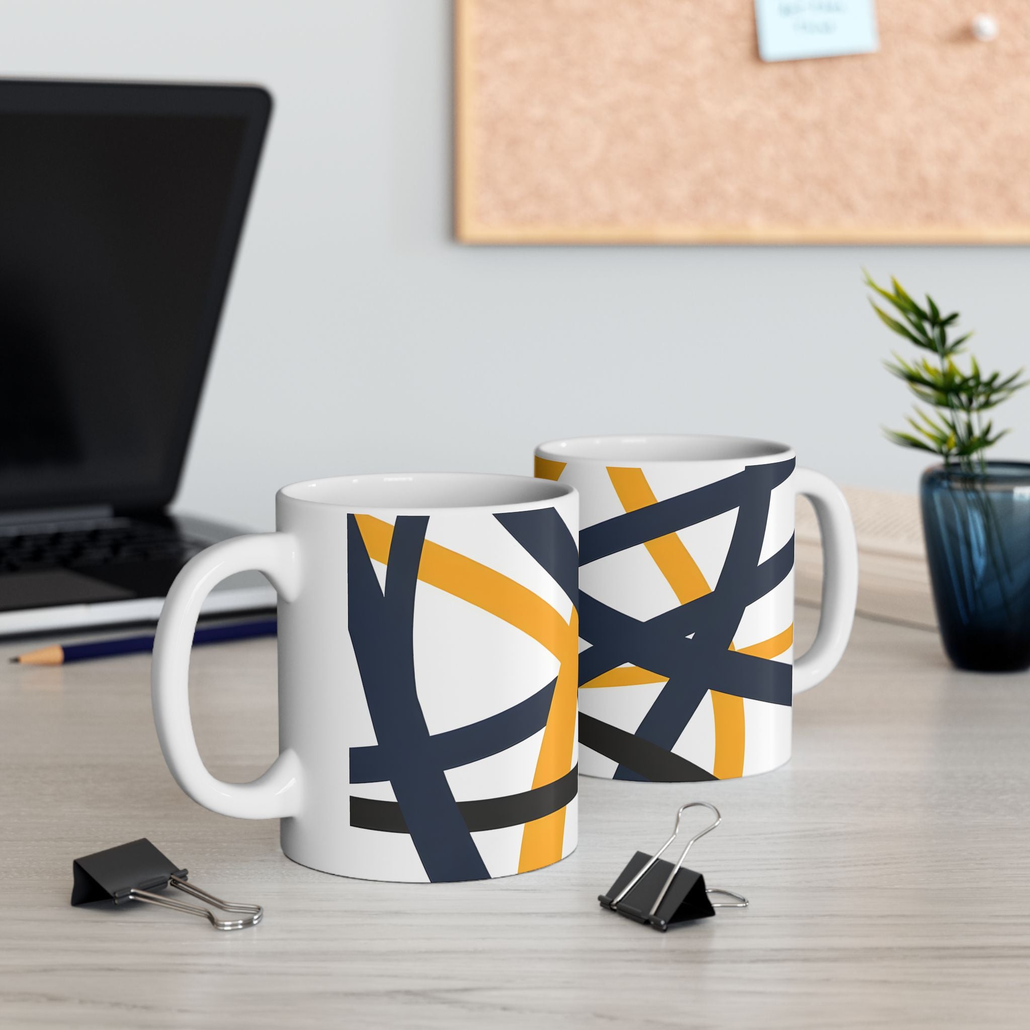 Navy Blue and Orange Smoke Pattern Ceramic Mug