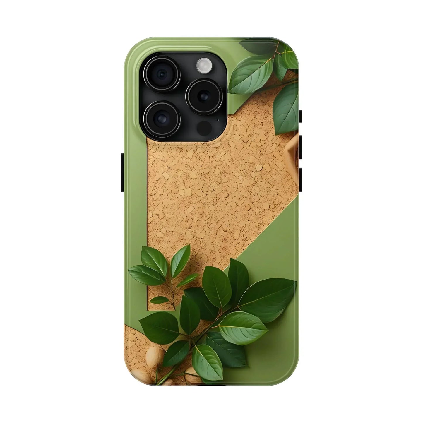 Eco-Inspired Tough Phone Case – Cork Texture with Leaf & Seed Design for iPhone 7-16 and Samsung Galaxy S21-S24 - KarArmDesign