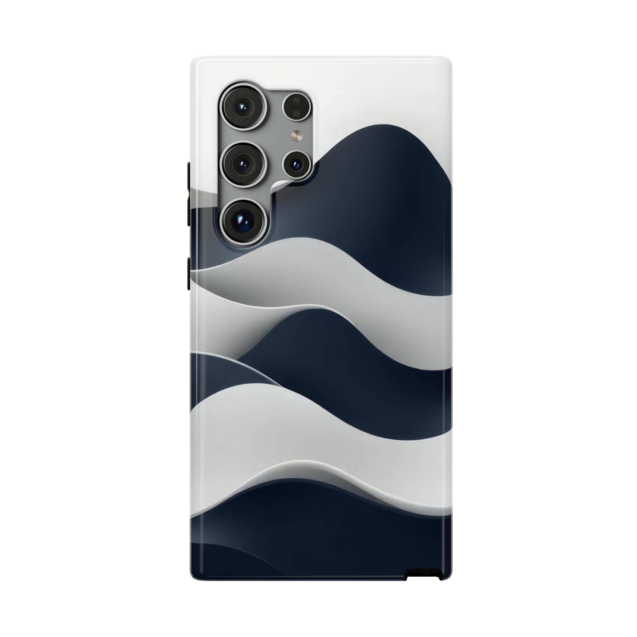 Glossy phone case with blue ocean waves, camera cutouts on the back