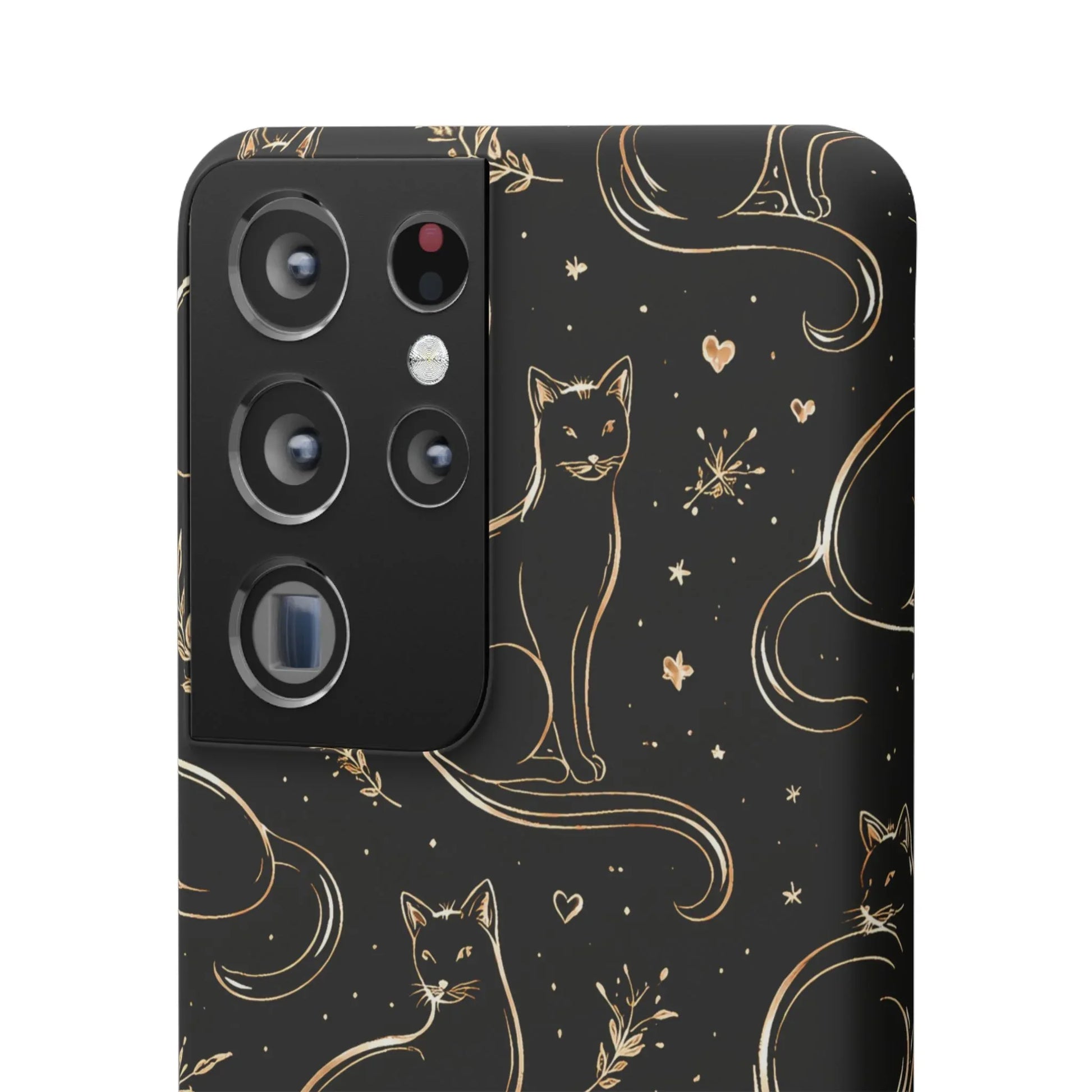 Golden Cat Pattern Phone Case for iPhone 11–17 & Galaxy S21–S25 - KARARMDESIGN