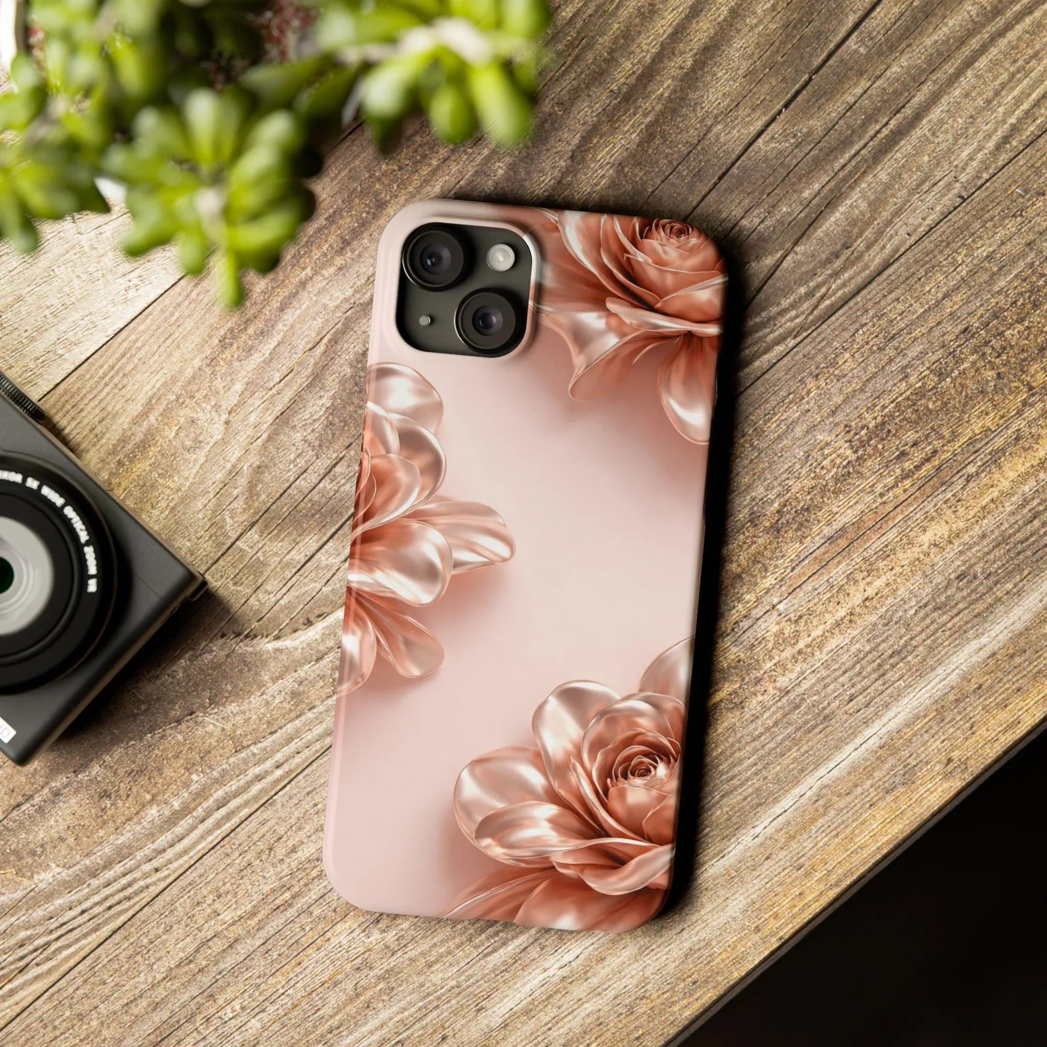 Blush Metallic Flower Case for iPhone 11-17 - KARARMDESIGN