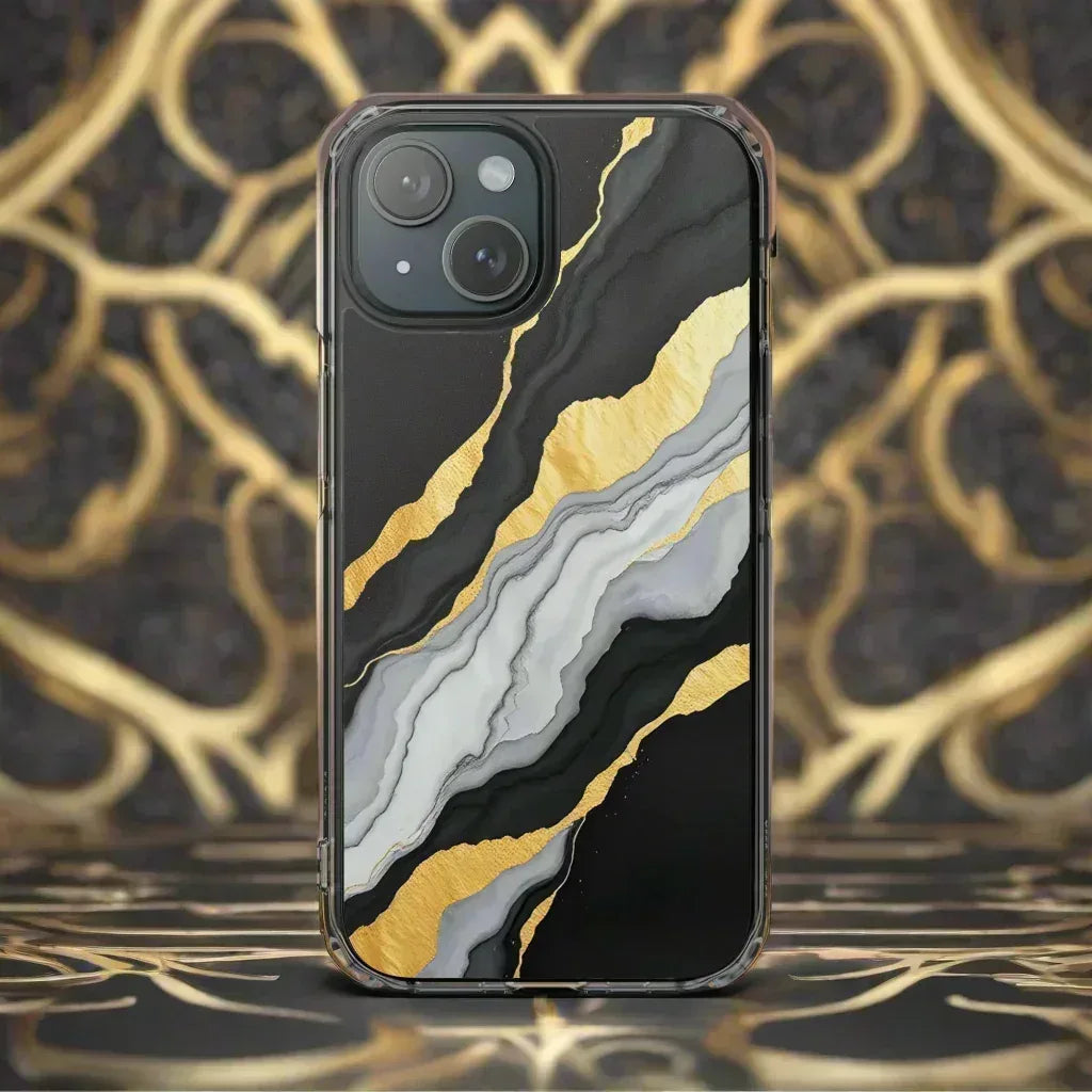 Luxury Black and Gold Marble Magnetic Phone Case for iPhone 14-16 Models - KARARMDESIGN