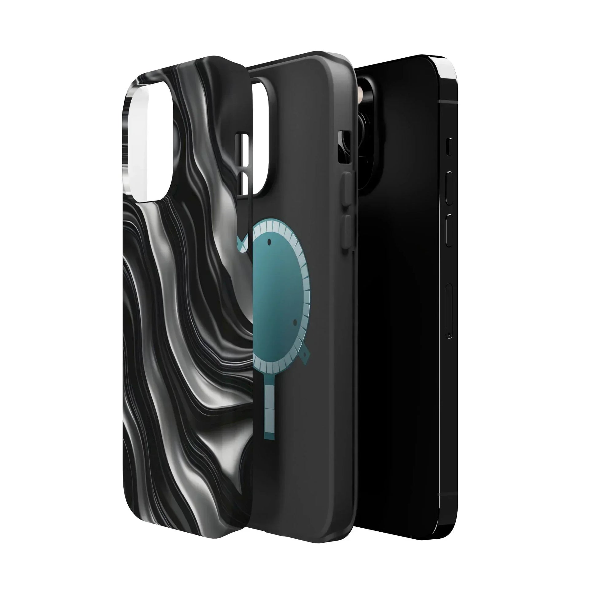 Wavy Illusion Black & Silver MagSafe® Tough Phone Case - KarArmDesign