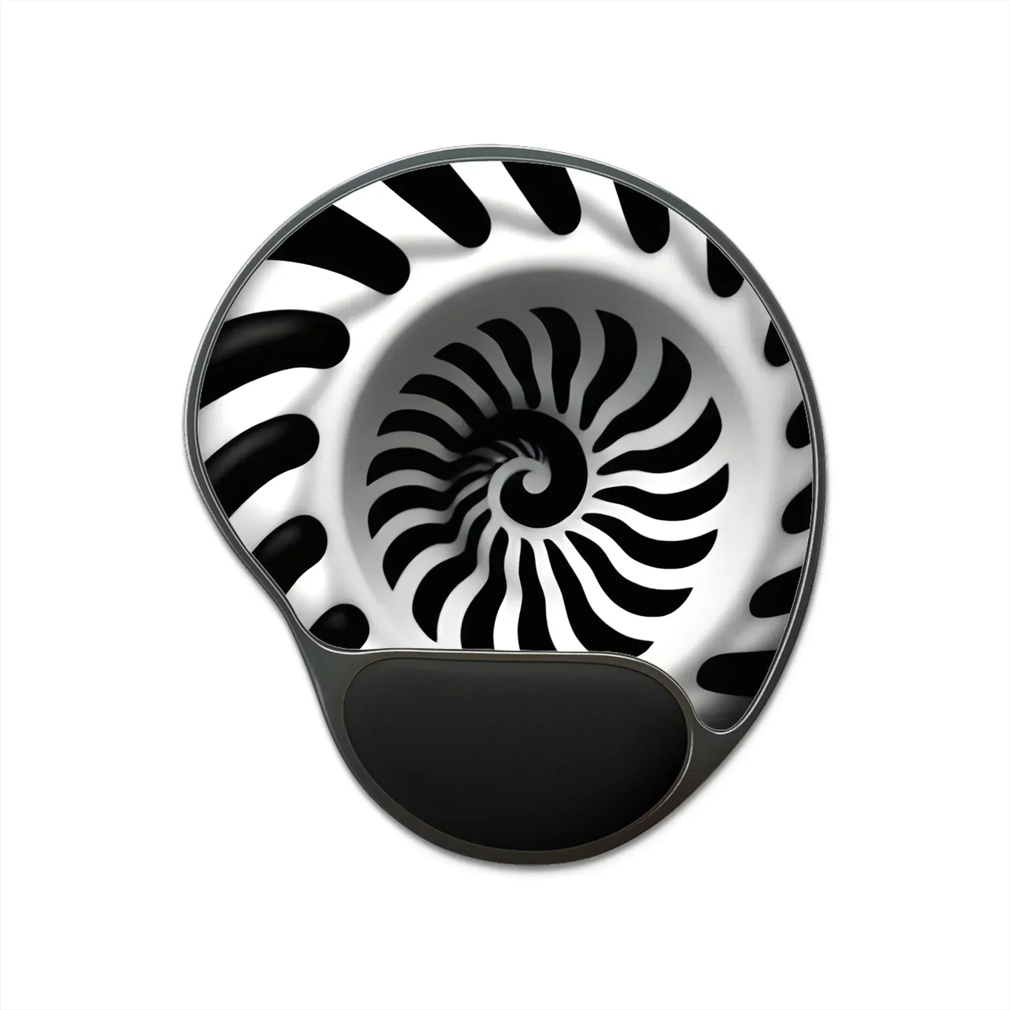 Ergonomic Mouse Pad with Wrist Rest – Black & White Spiral Optical Illusion Design - KarArmDesign