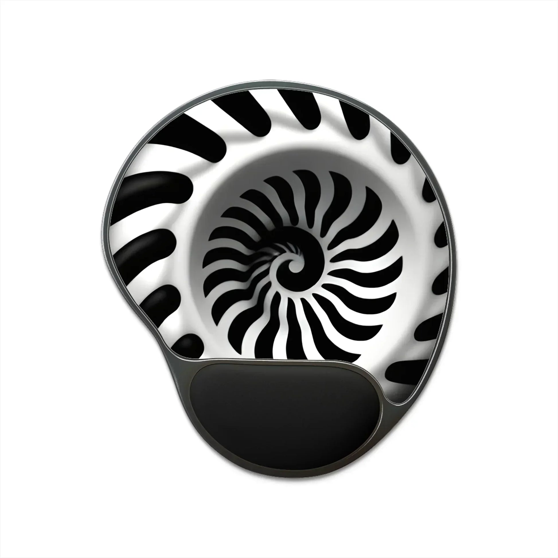 Ergonomic Mouse Pad with Wrist Rest – Black & White Spiral Optical Illusion Design - KarArmDesign