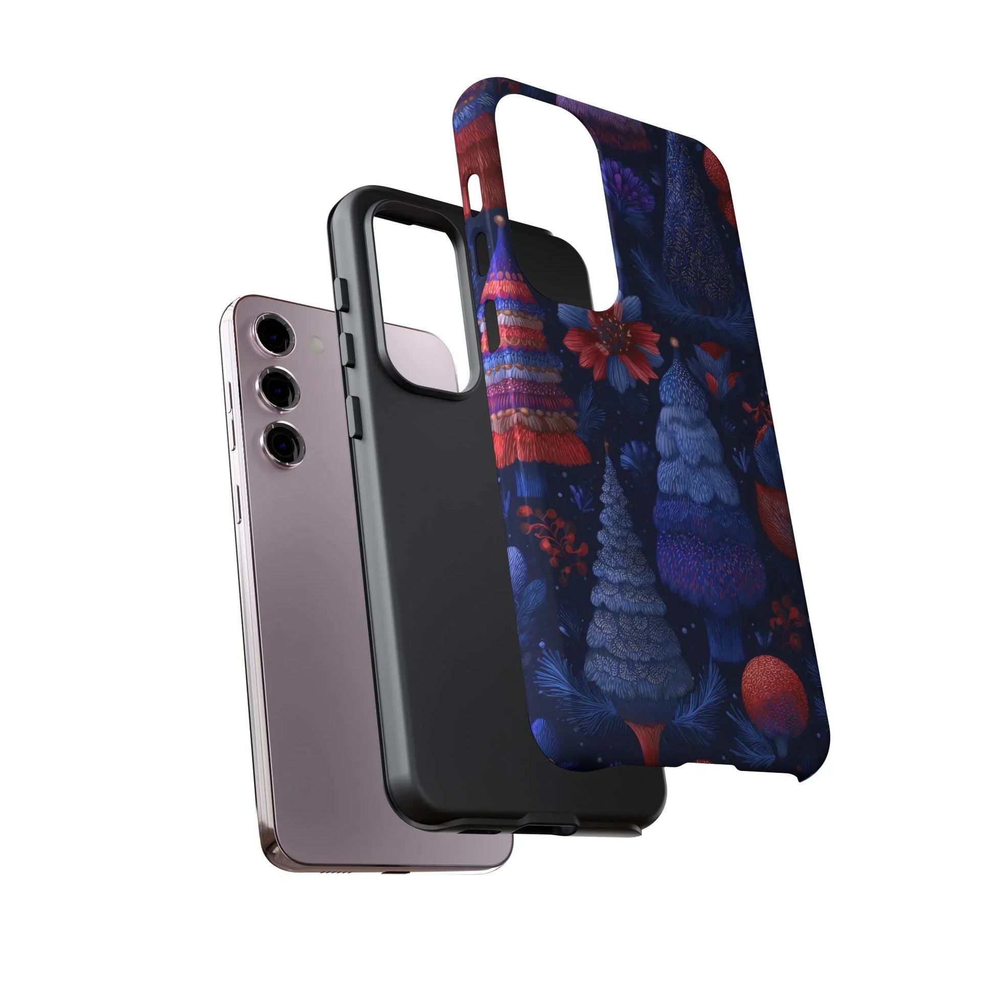 Midnight Blue Christmas Forest Phone Case for iPhone 8-17 and Galaxy S21–S25 - KARARMDESIGN