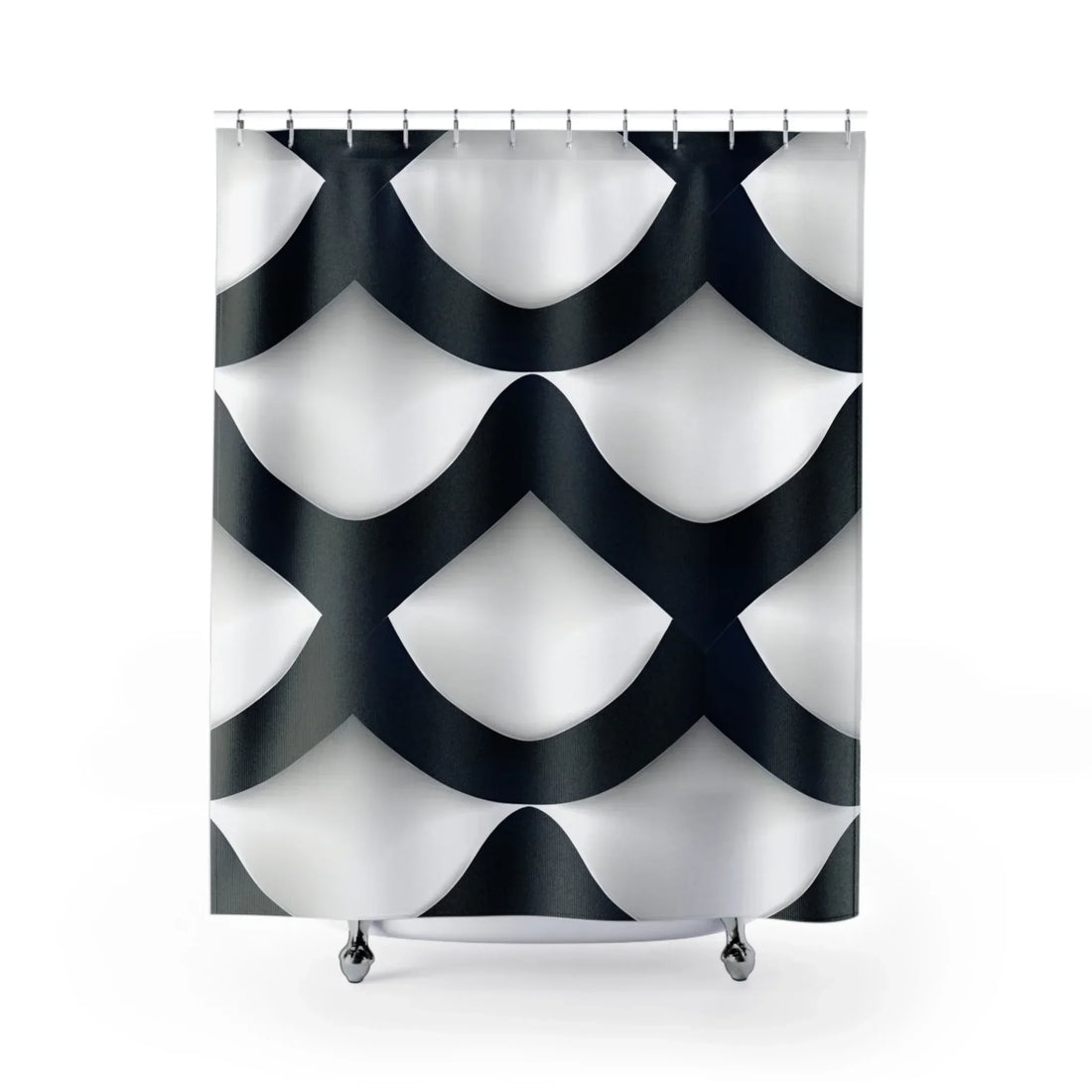 Modern Navy Blue & White Shower Curtain with Geometric Wave Pattern - KarArmDesign
