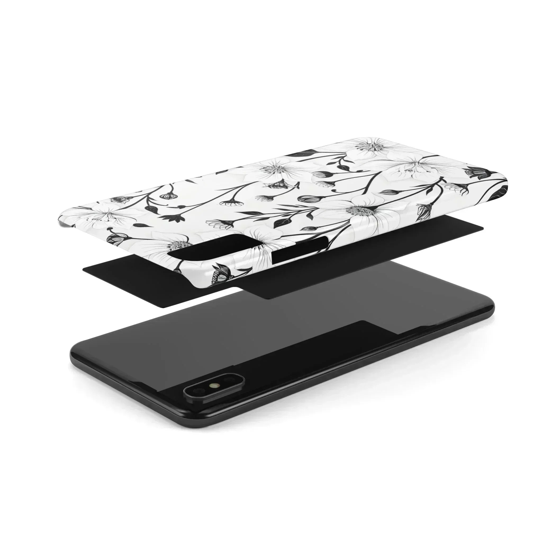 Monochrome Bloom Floral Phone Case for iPhone 11-16 - KARARMDESIGN