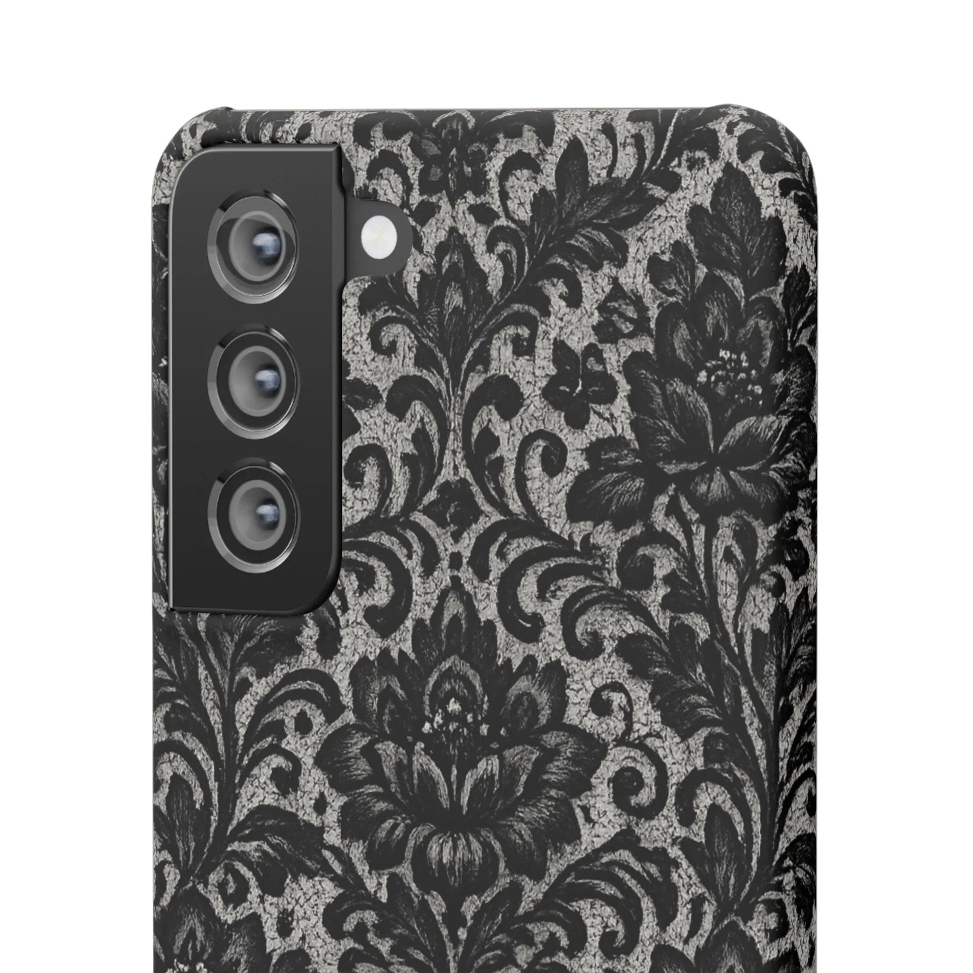 Black Damask Floral Phone Case for iPhone 11-17 and Galaxy S20-S25 - KARARMDESIGN