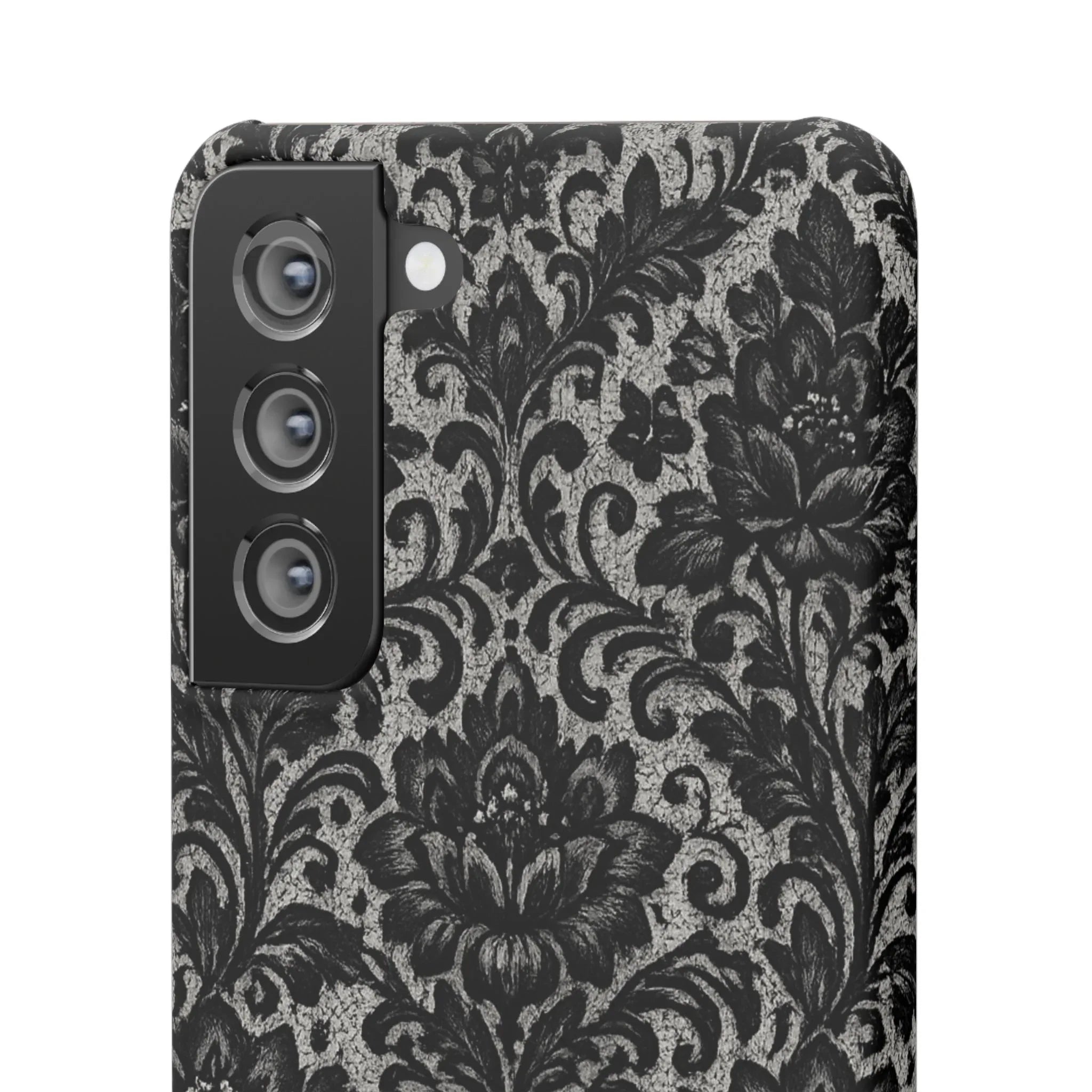 Black Damask Floral Phone Case for iPhone 11-17 and Galaxy S20-S25 - KARARMDESIGN