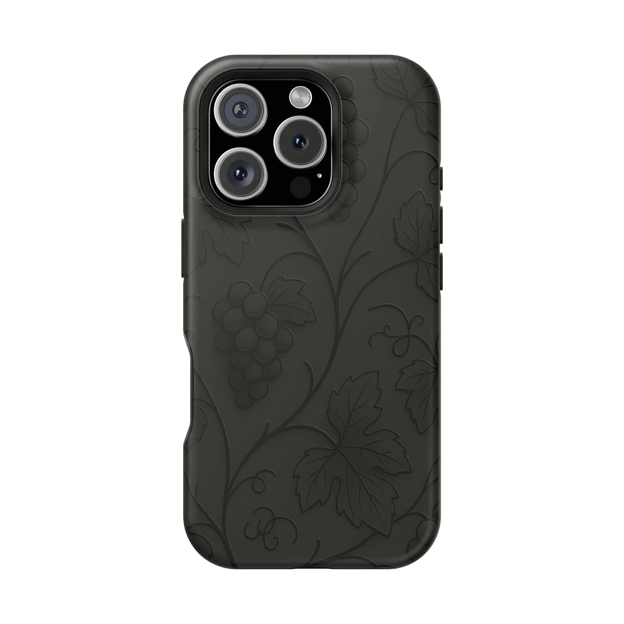 Elegant Embossed Grape Leaf Black Phone Case for iPhone and Galaxy - KARARMDESIGN