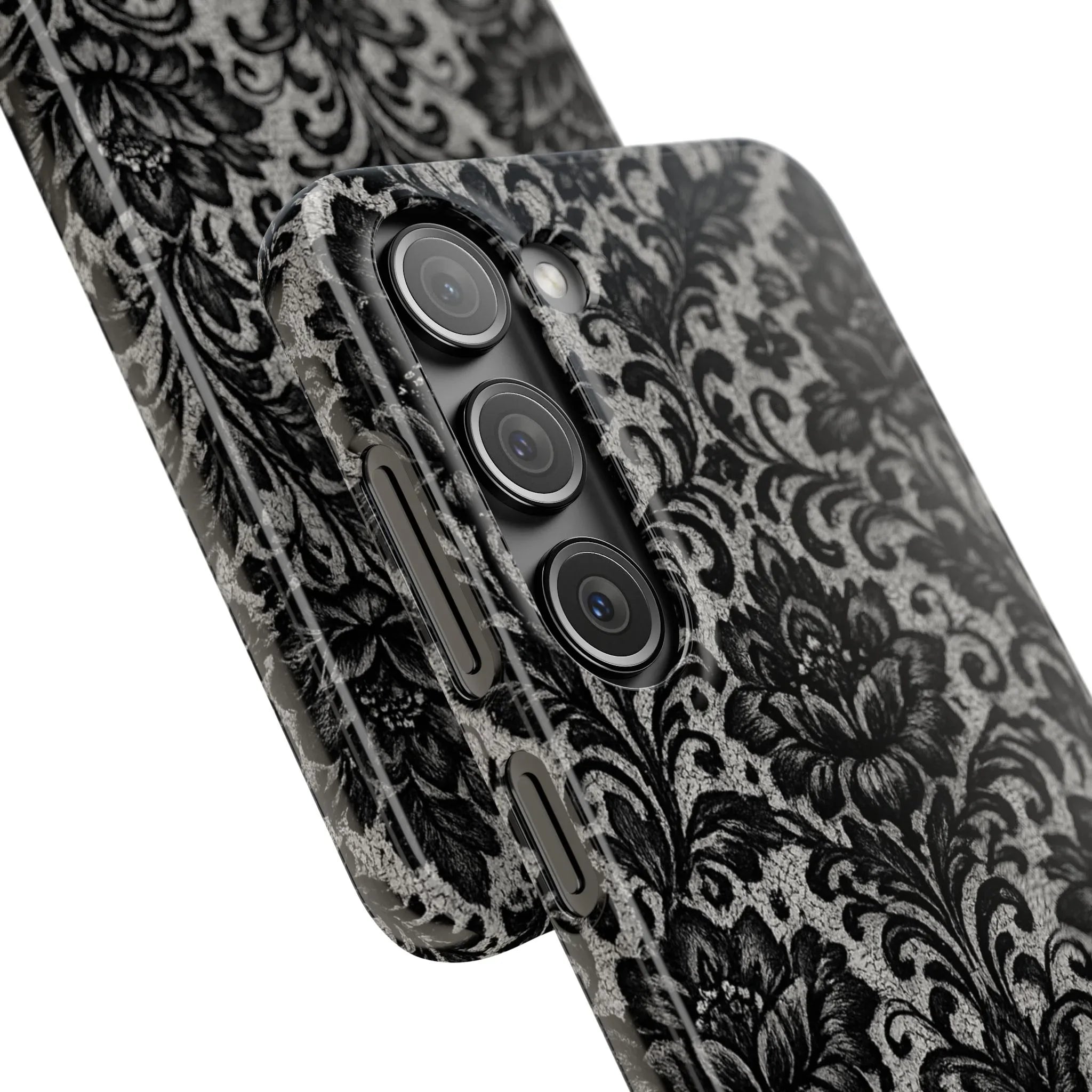 Black Damask Floral Phone Case for iPhone 11-17 and Galaxy S20-S25 - KARARMDESIGN