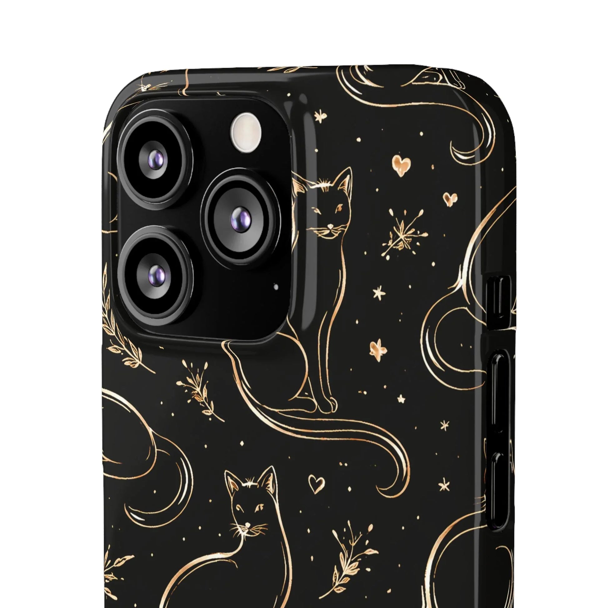 Golden Cat Pattern Phone Case for iPhone 11–17 & Galaxy S21–S25 - KARARMDESIGN