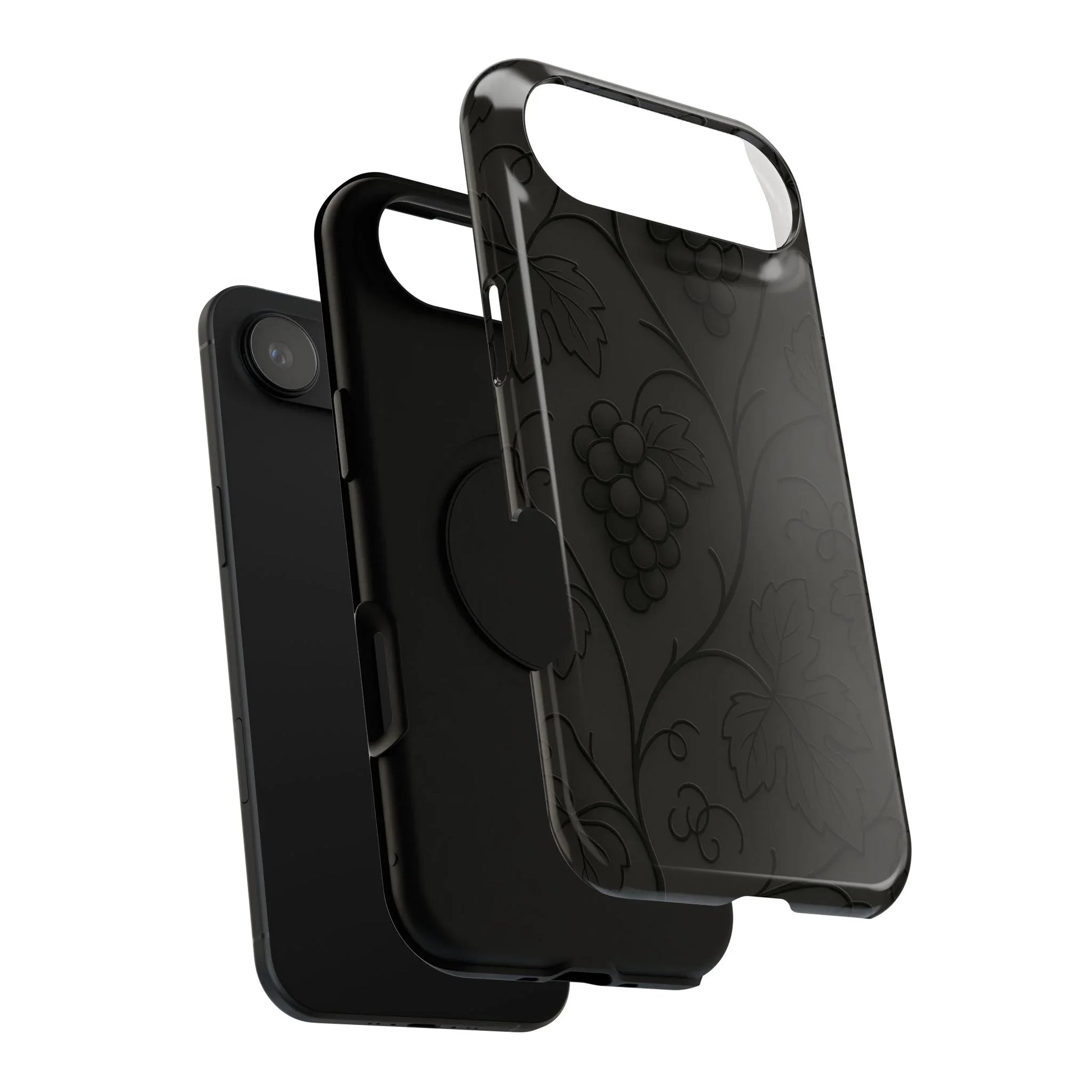 Elegant Embossed Grape Leaf Black Phone Case for iPhone and Galaxy - KARARMDESIGN