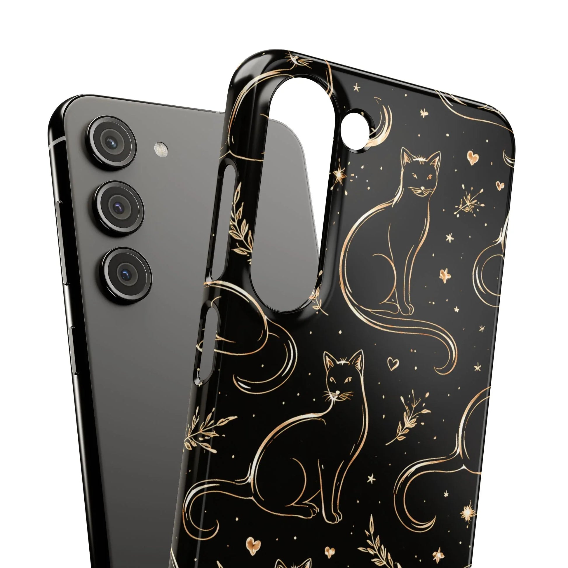 Golden Cat Pattern Phone Case for iPhone 11–17 & Galaxy S21–S25 - KARARMDESIGN