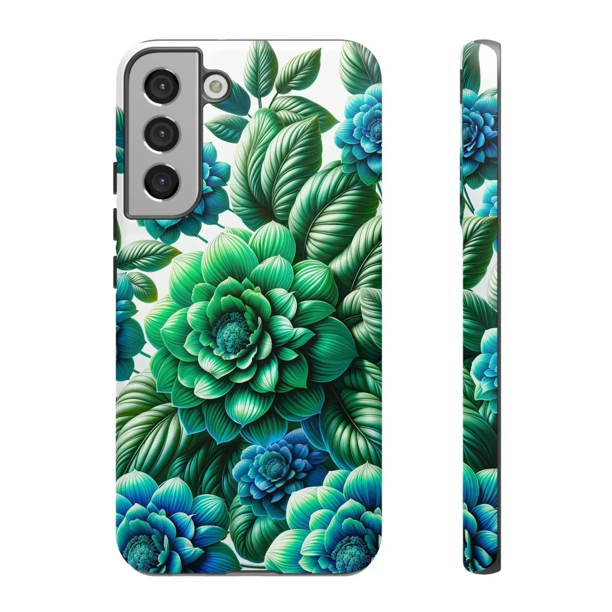 Green and Blue Floral Phone Case for Galaxy S10-S25 - KARARMDESIGN