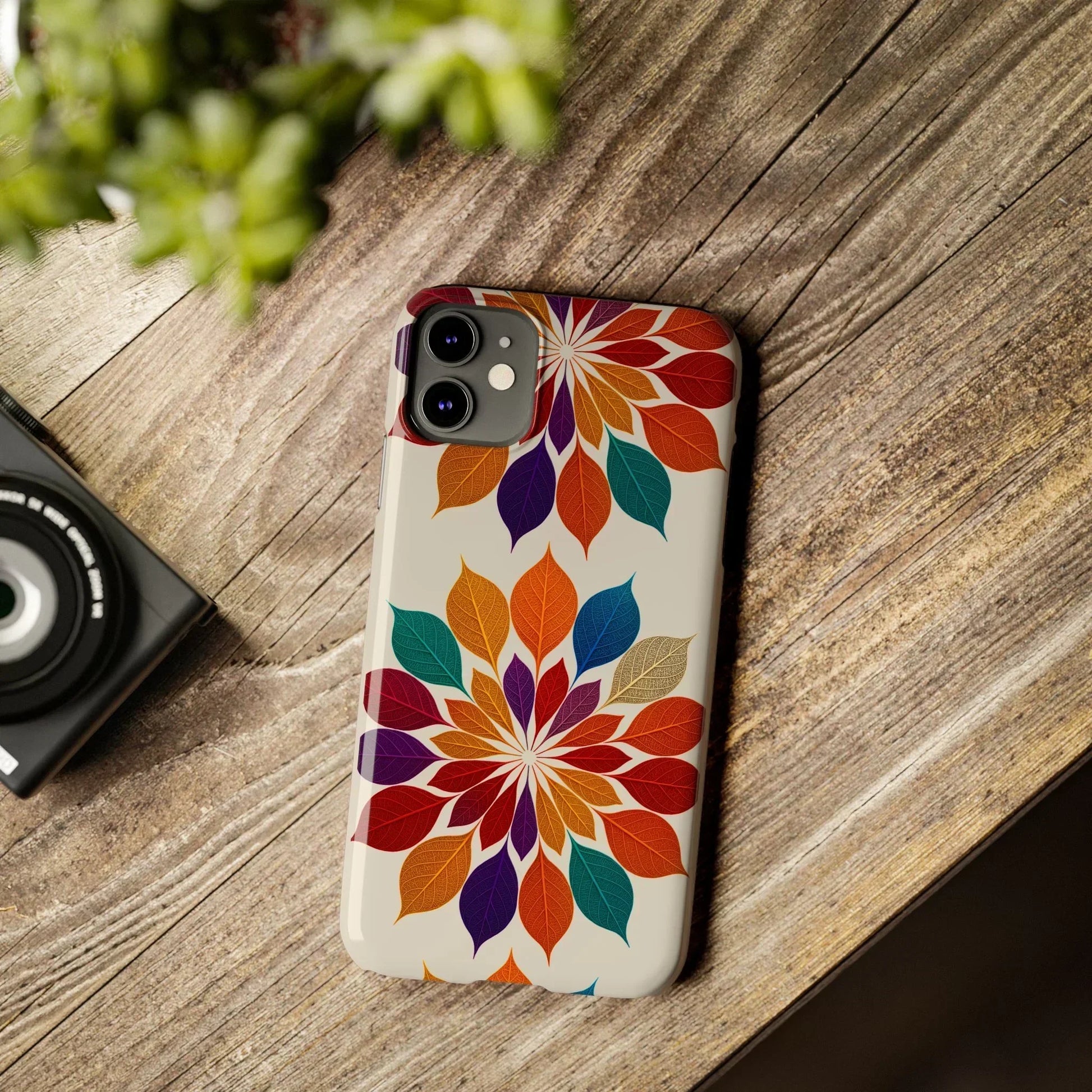 Leaf Mandala Botanical Burst Design Slim Phone Case for iPhone 7-16 Models - KarArmDesign
