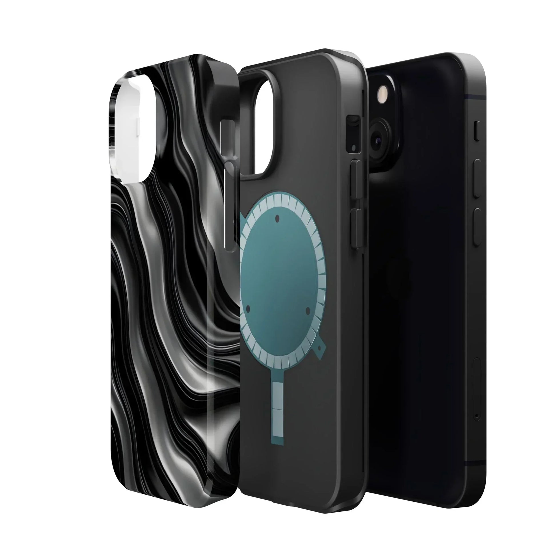 Wavy Illusion Black & Silver MagSafe® Tough Phone Case - KarArmDesign