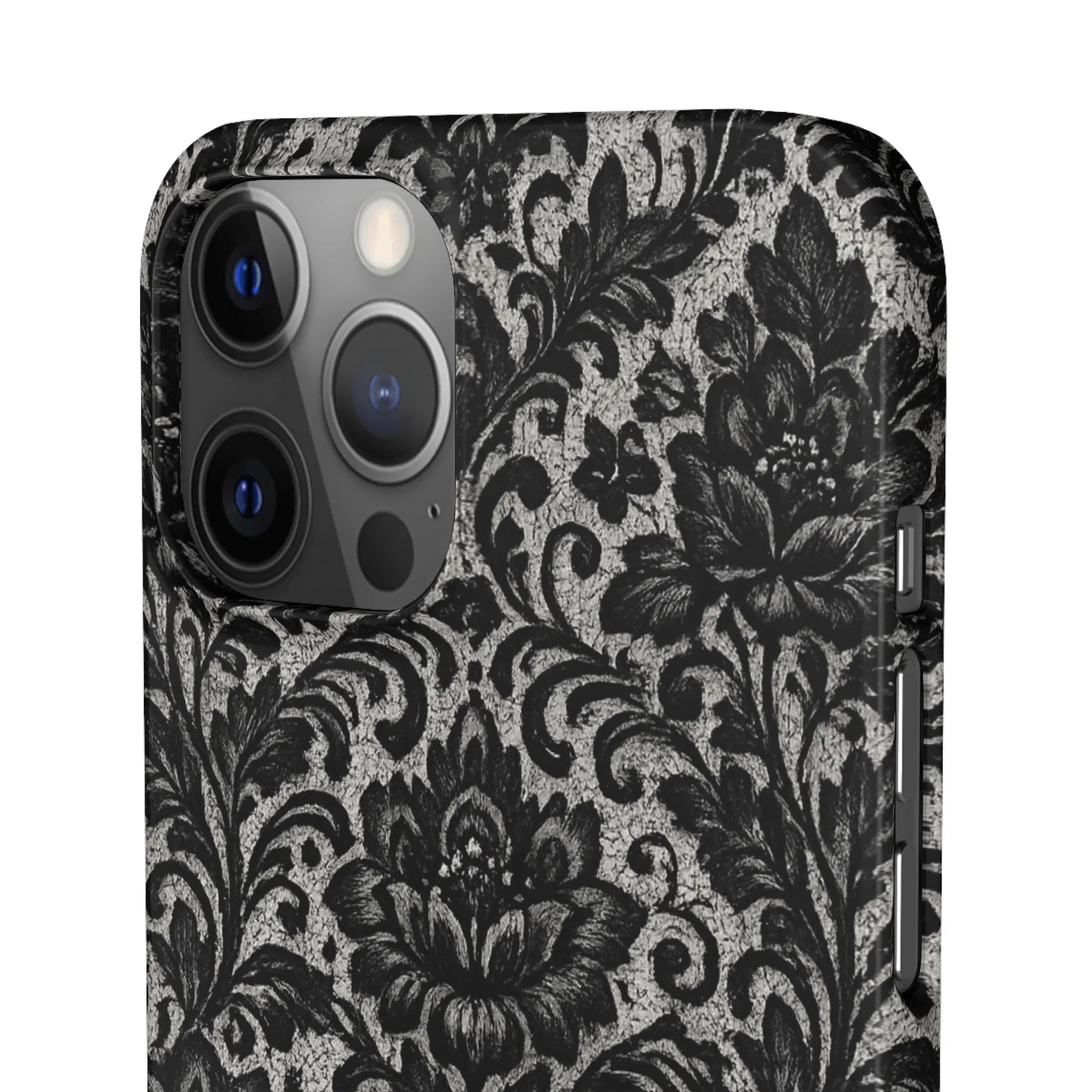 Black Damask Floral Phone Case for iPhone 11-17 and Galaxy S20-S25 - KARARMDESIGN