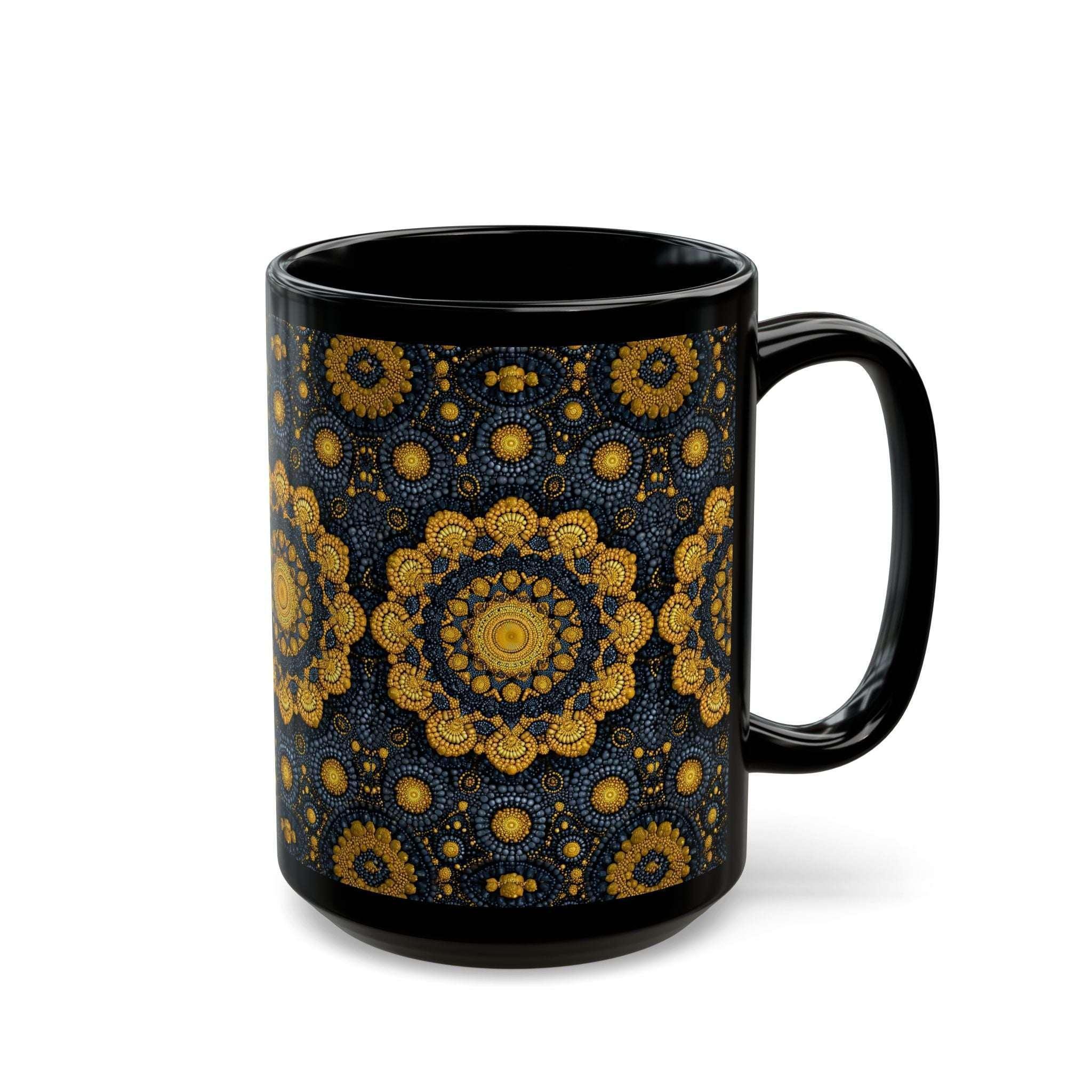 Golden Mandala Nightfall Mug - Black Mug (11oz, 15oz) - KARARMDESIGN