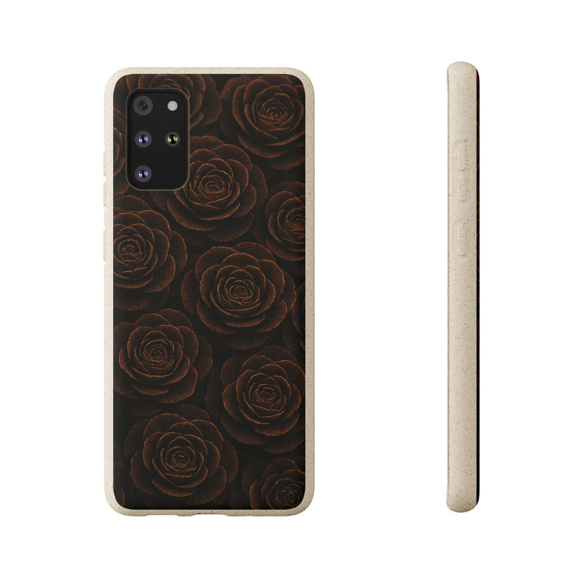Phone case with dark rose floral print and side-edge protection