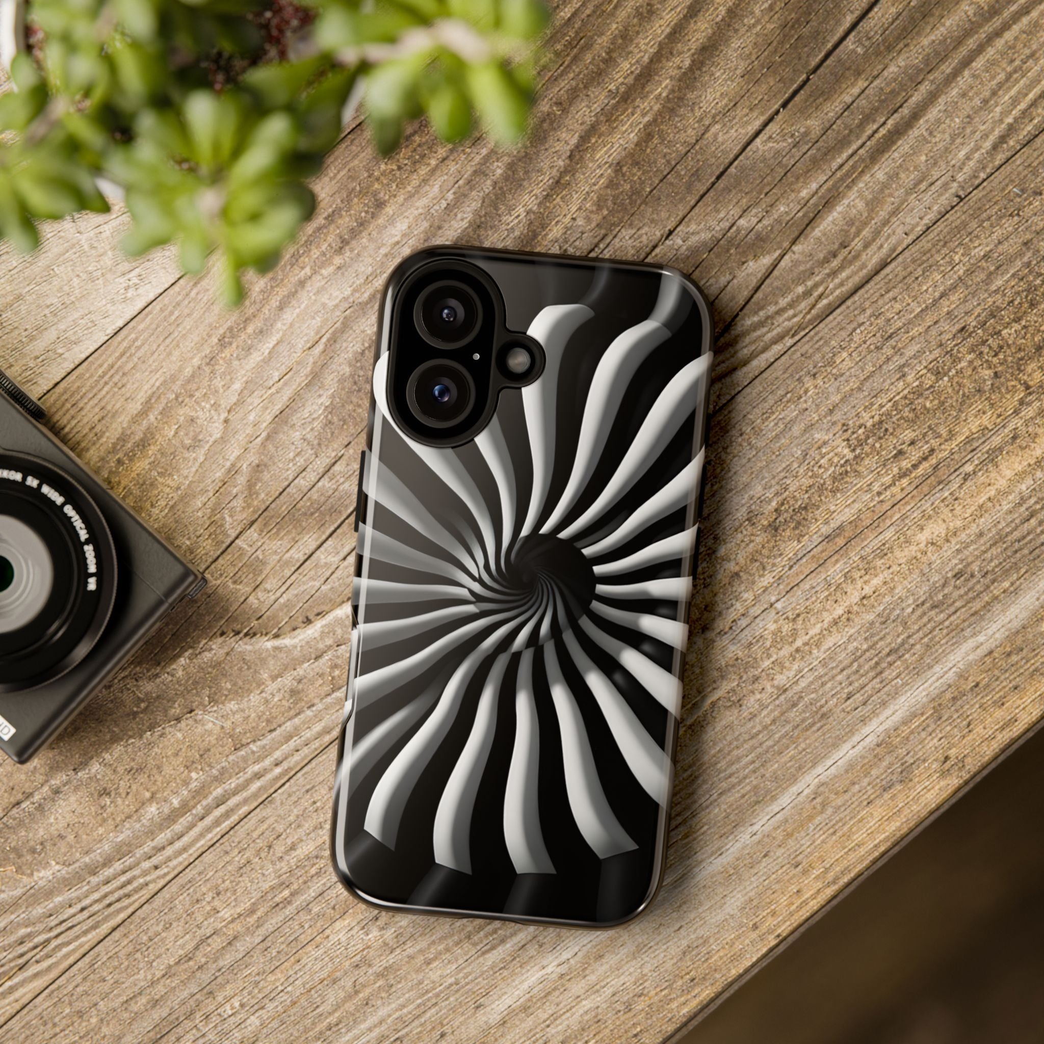 Hypnotic Black and White Spiral Phone Case – Optical Illusion Design for iPhone & Galaxy